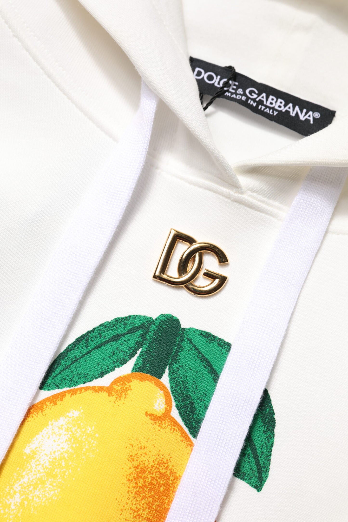 Suéter con capucha y estampado de algodón color marfil de Dolce & Gabbana