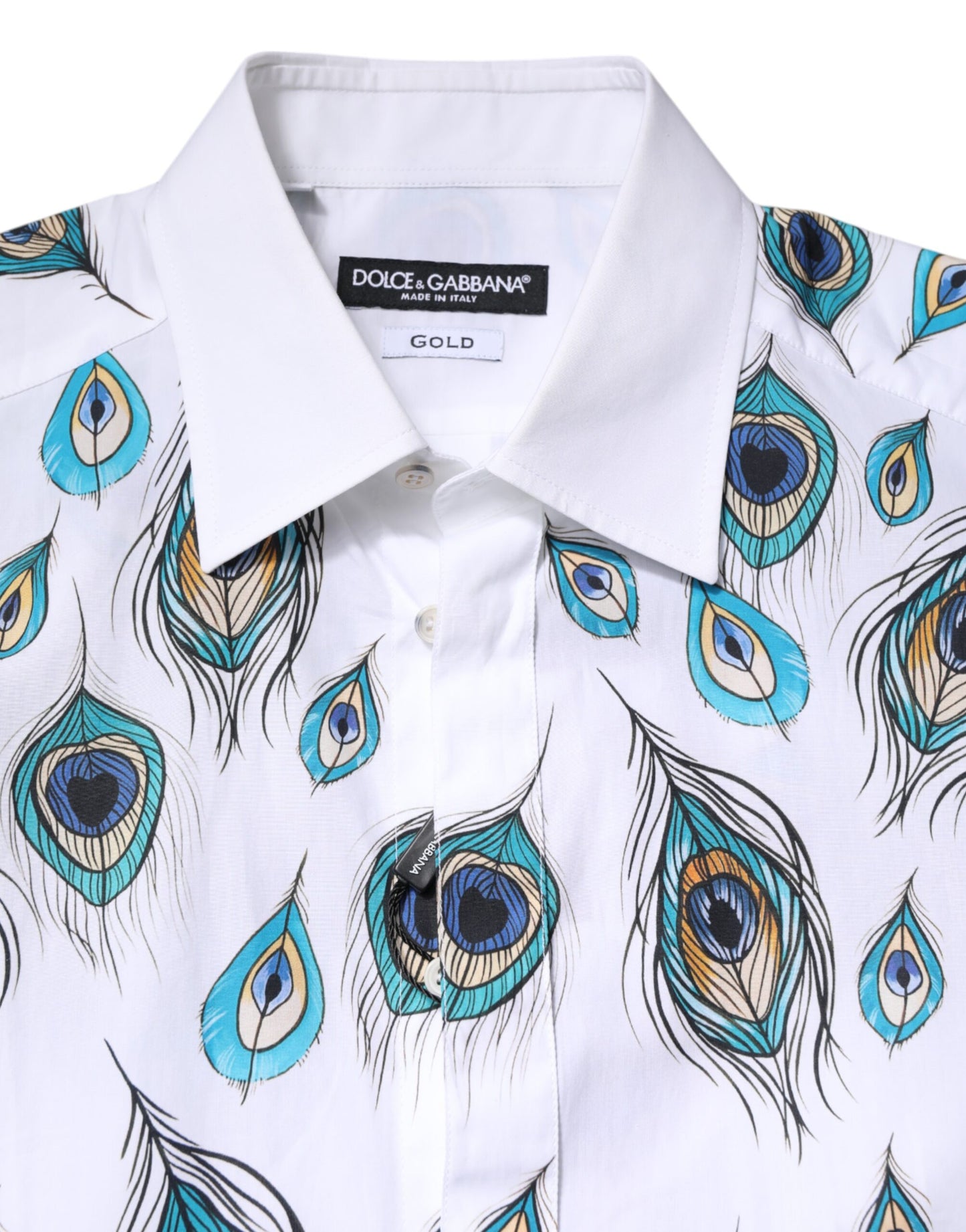 Camisa de vestir Dolce & Gabbana de algodón blanco con estampado de plumas doradas