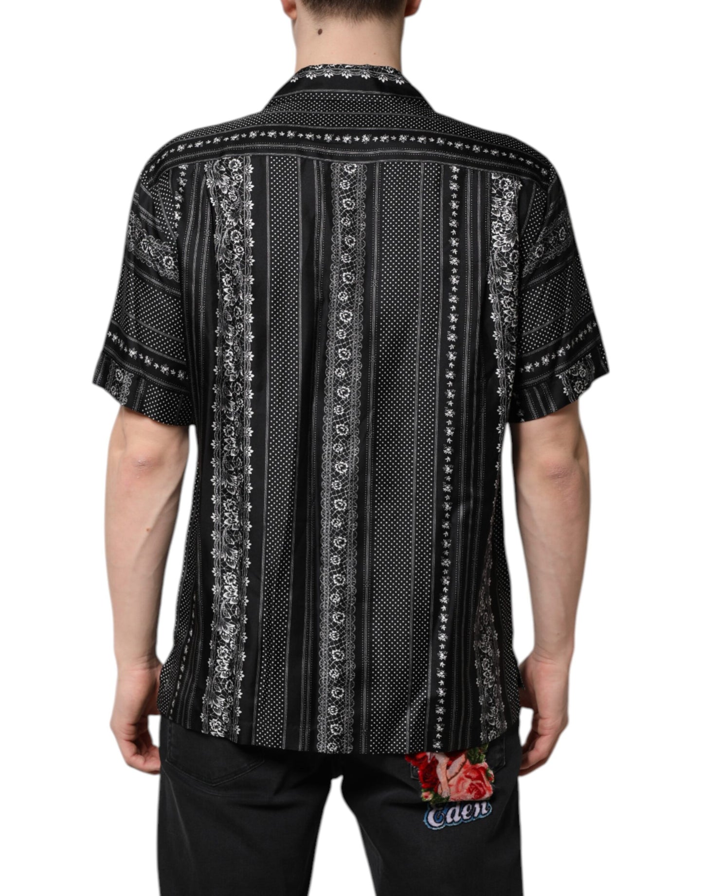 Camisa de manga corta con estampado floral de seda negra de Dolce & Gabbana