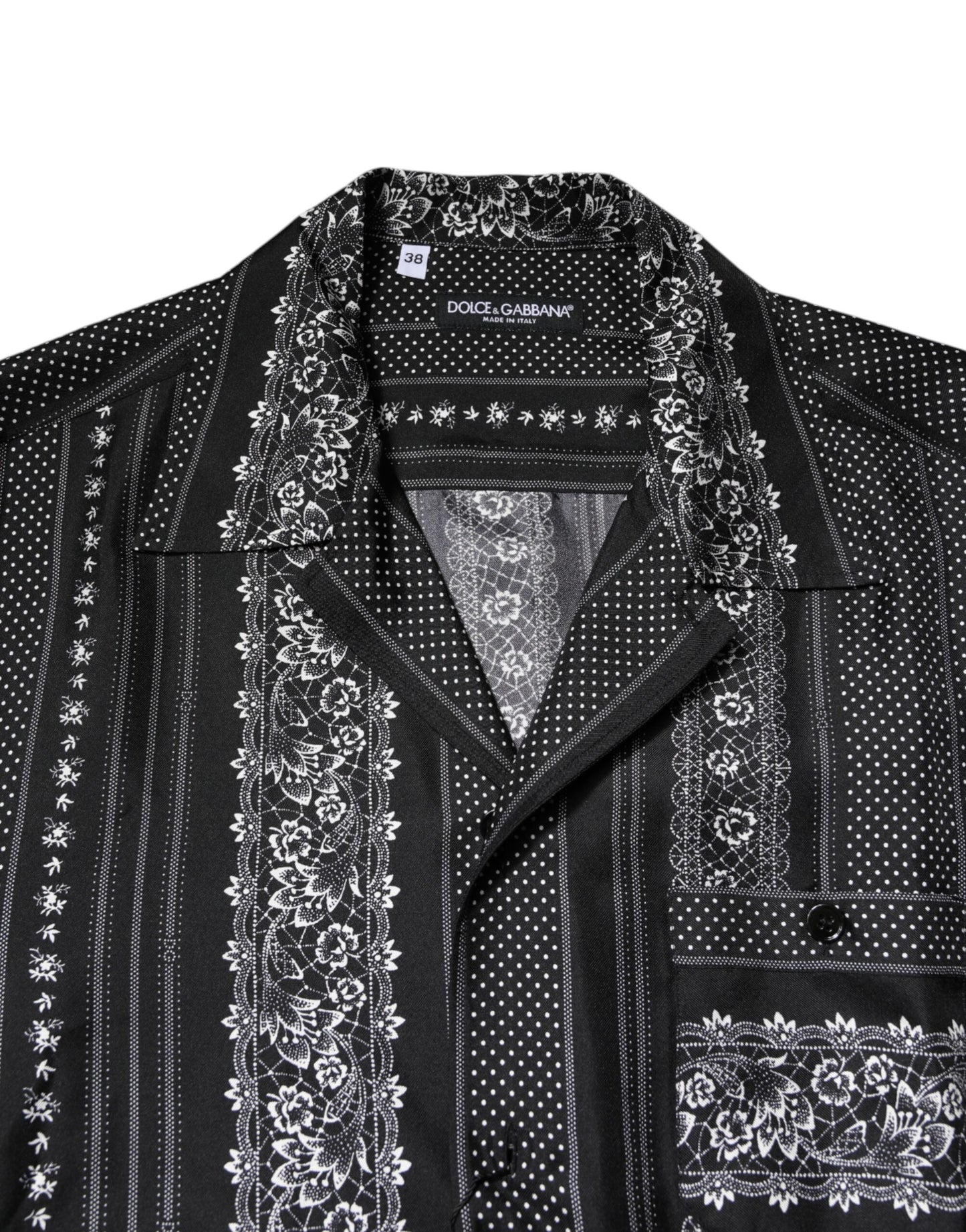 Camisa de manga corta con estampado floral de seda negra de Dolce & Gabbana