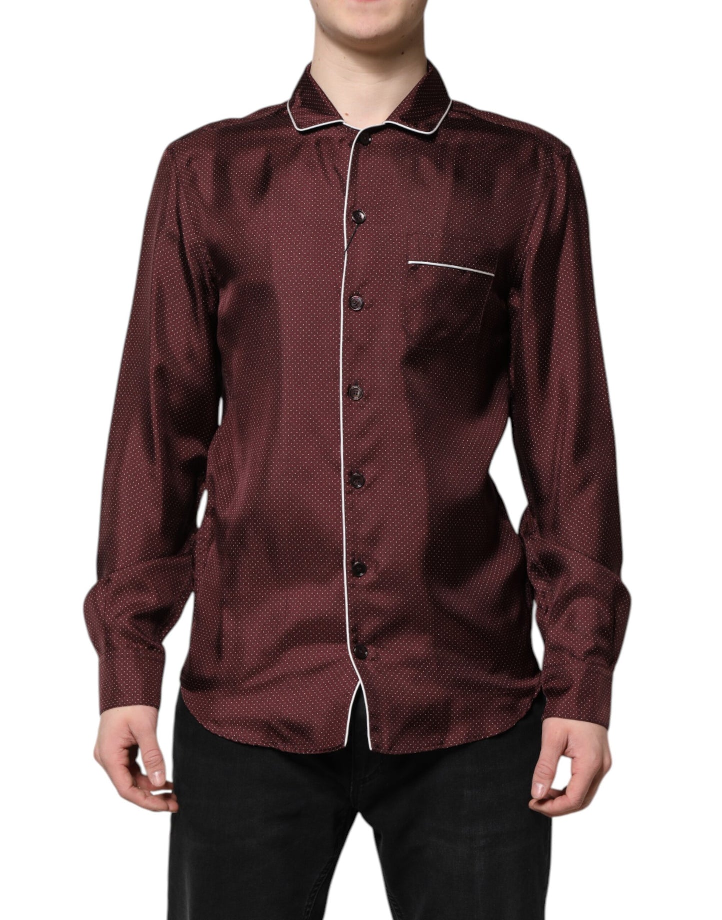 Camisa de manga larga con lunares de seda burdeos de Dolce & Gabbana