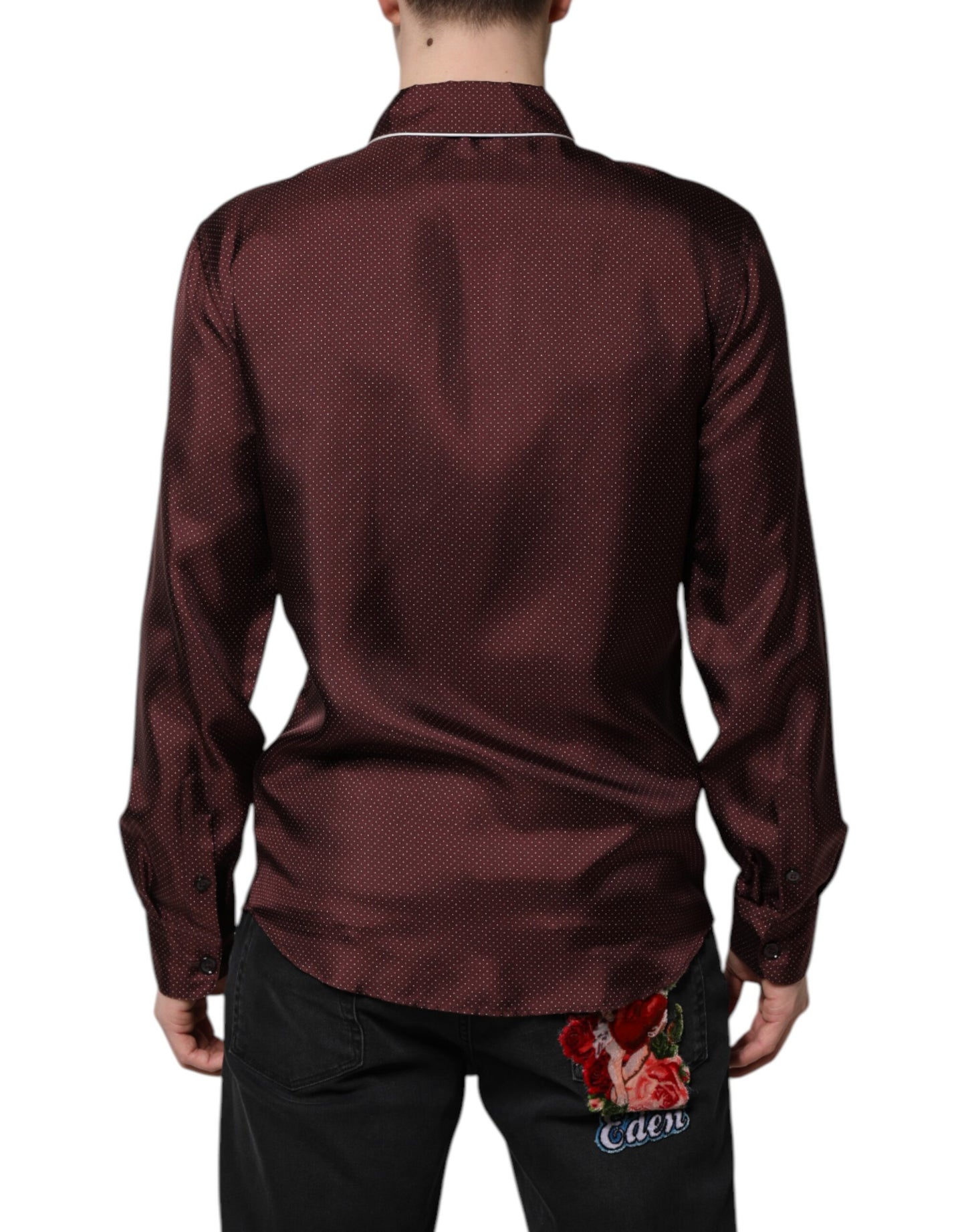 Camisa de manga larga con lunares de seda burdeos de Dolce & Gabbana