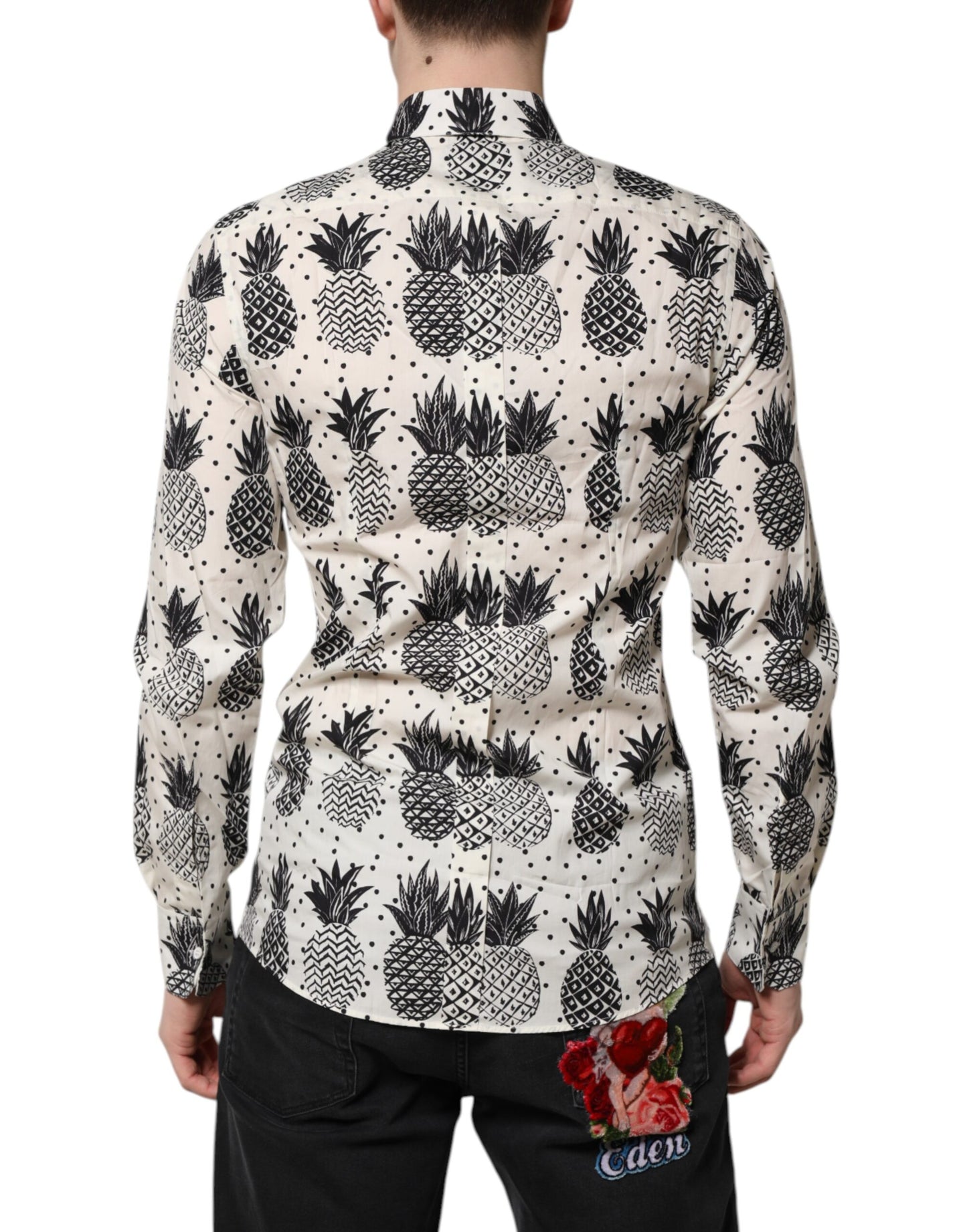 Camisa Dolce & Gabbana de manga larga con estampado de piña blanca dorada