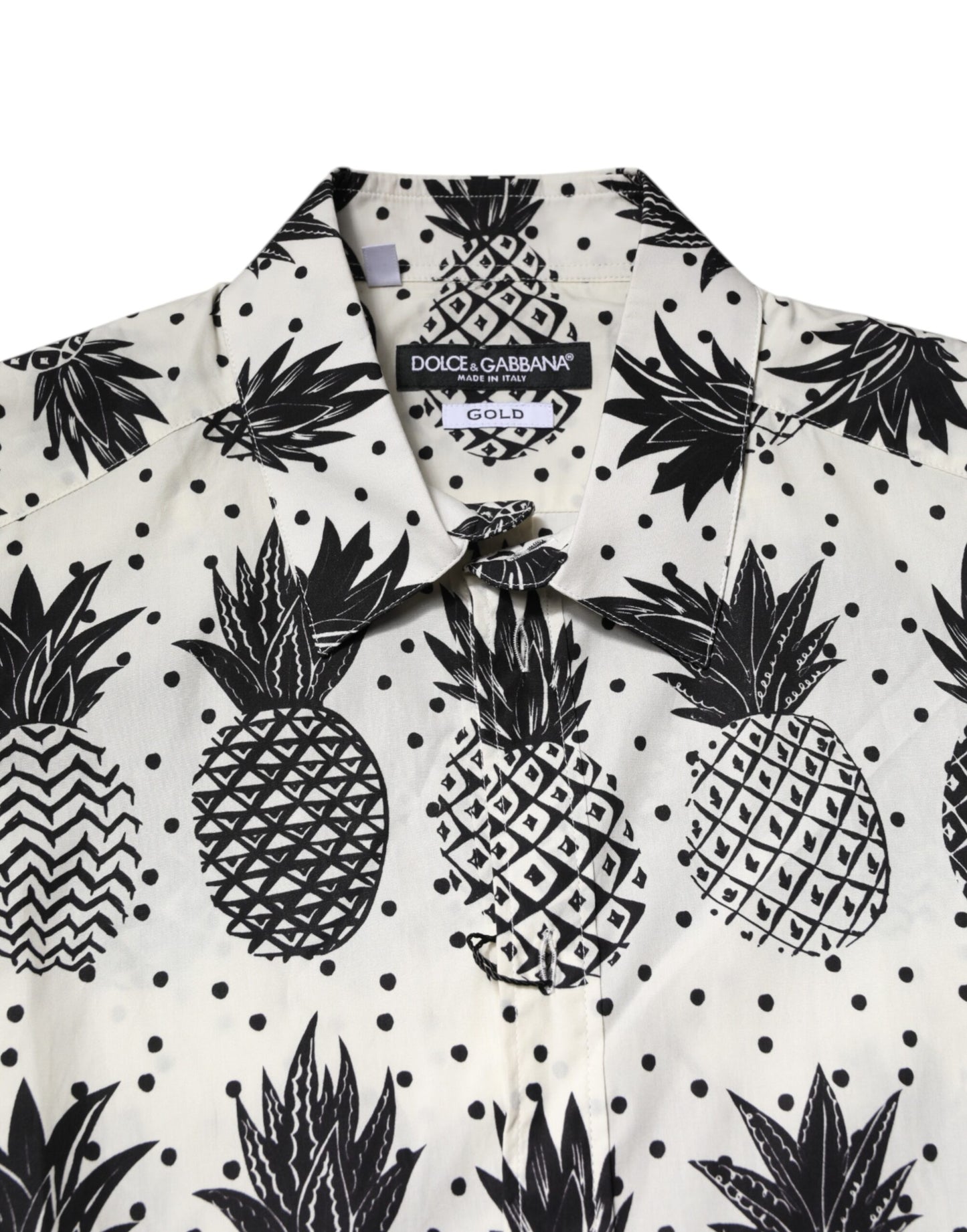 Camisa Dolce & Gabbana de manga larga con estampado de piña blanca dorada