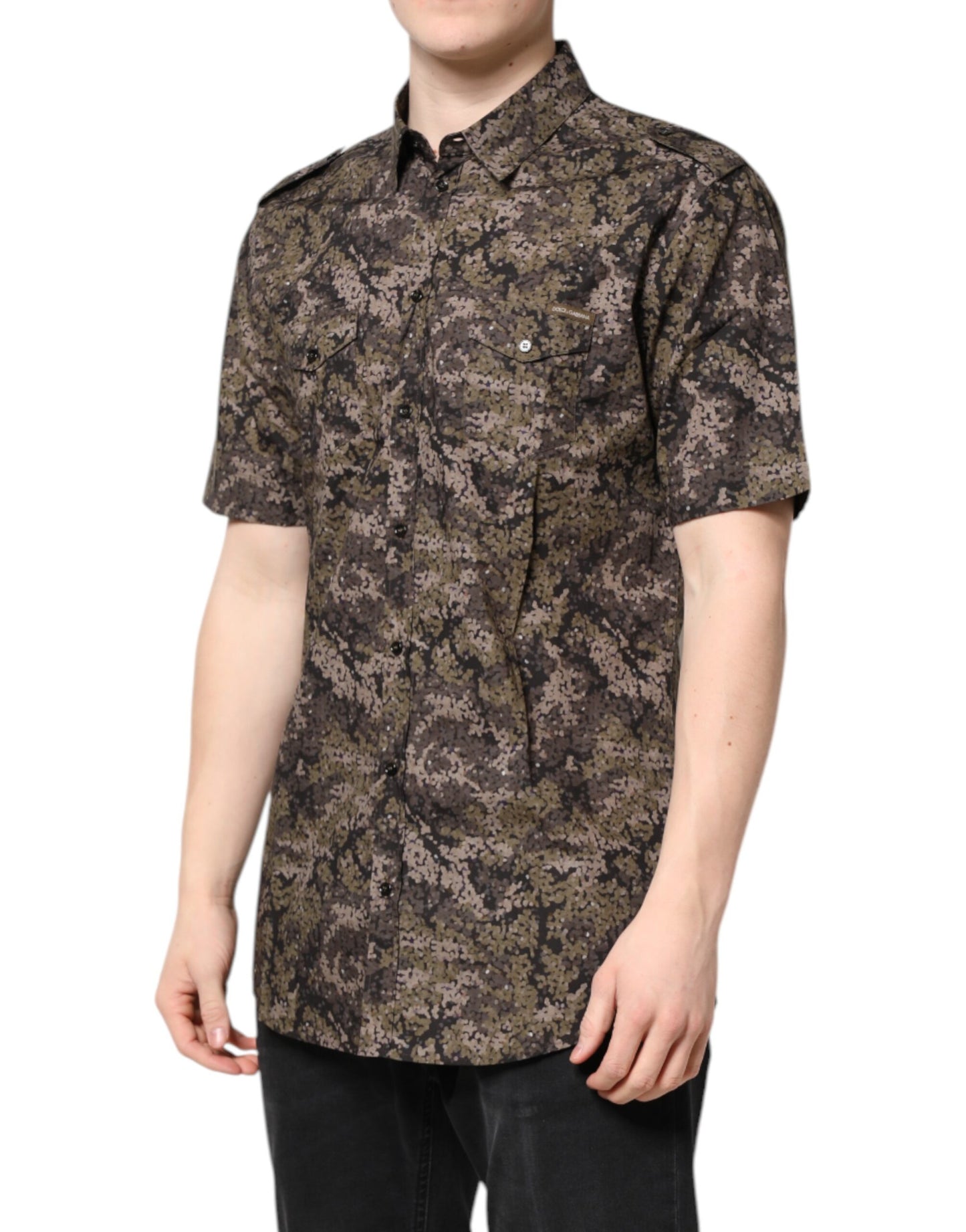 Camisa Dolce & Gabbana con botones de camuflaje multicolor dorado