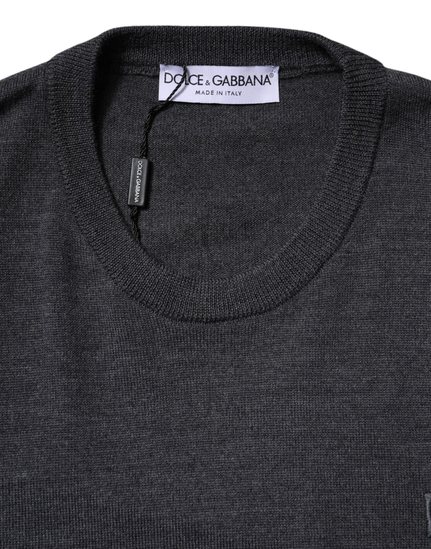 Suéter de punto con logotipo de lana gris de Dolce & Gabbana para hombre