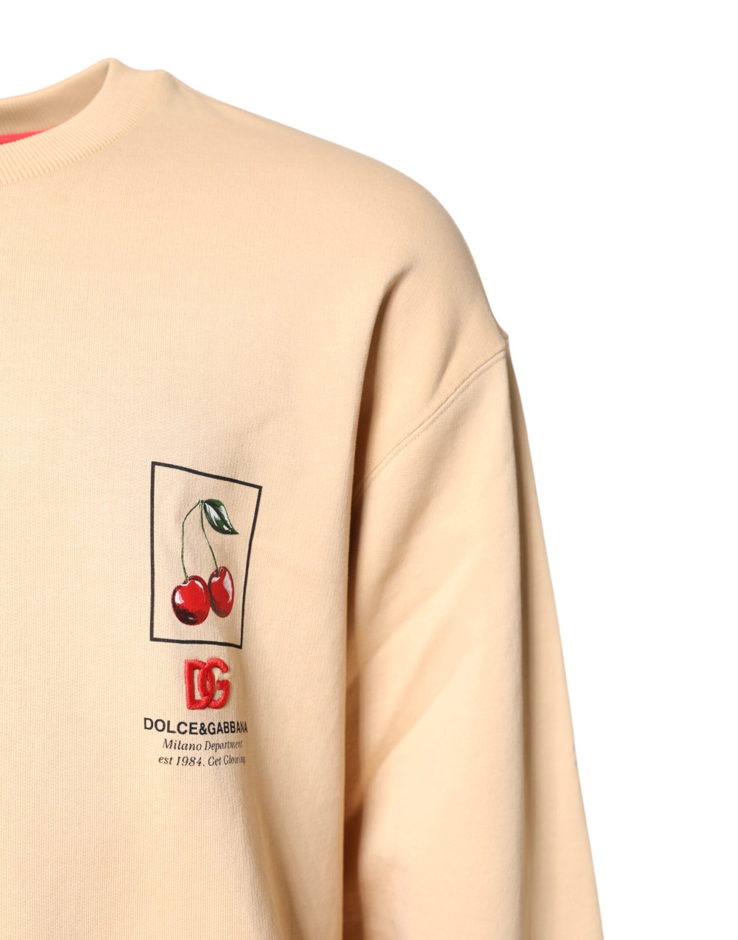 Pull ras du cou beige à imprimé cerises Dolce & Gabbana