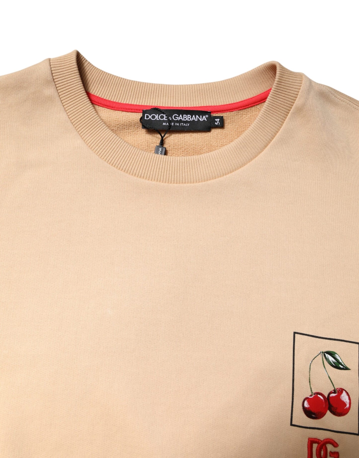 Pull ras du cou beige à imprimé cerises Dolce & Gabbana