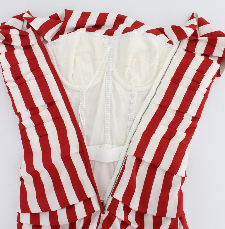 Dolce & Gabbana Elegant Red and White Striped Silk Bodycon Dress – IT40|S par Dolce & Gabbana | Disponible sur Sandy Store ByNet