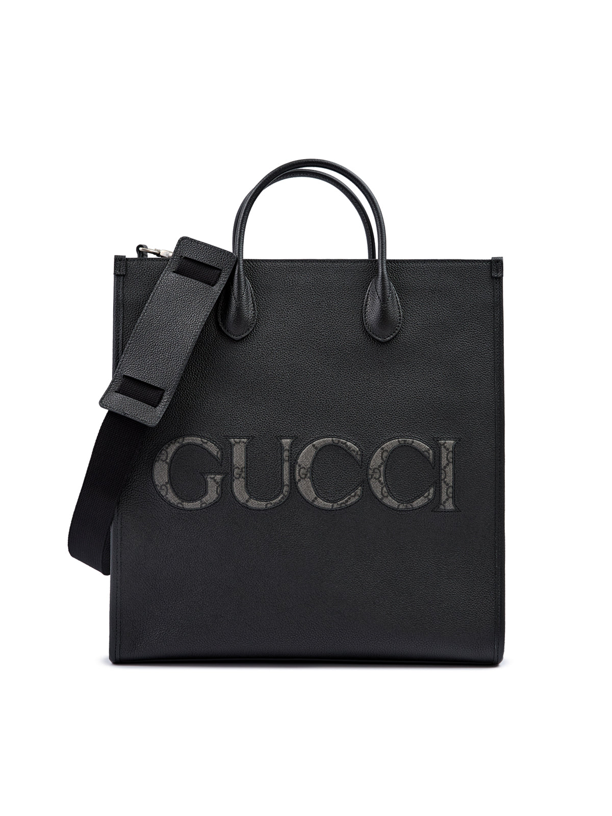 Sac fourre-tout moyen en cuir noir avec logo Gucci