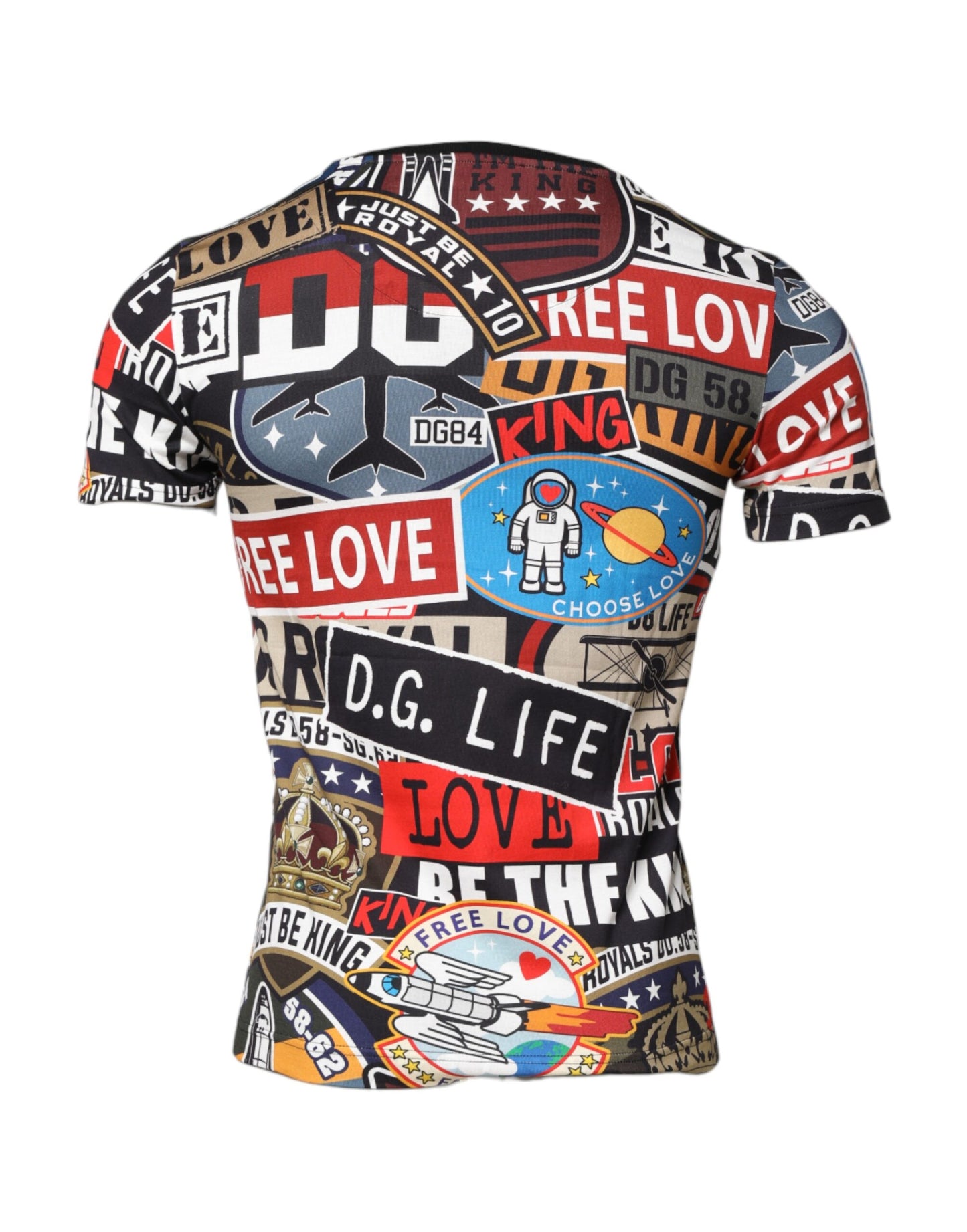 Camiseta de cuello redondo de algodón con patchwork multicolor de Dolce & Gabbana