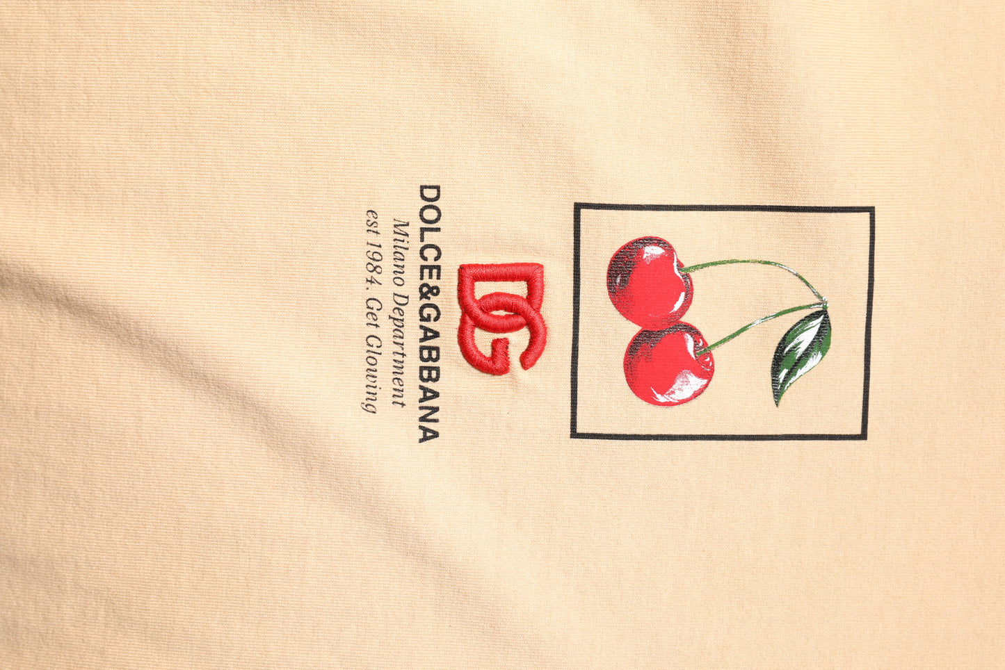 Camiseta de cuello redondo con estampado de logotipo de algodón beige de Dolce & Gabbana
