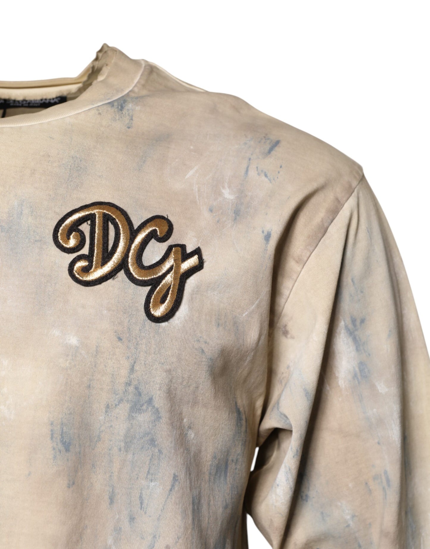 Camiseta corta beige con bordado DG y efecto tie-dye de Dolce & Gabbana