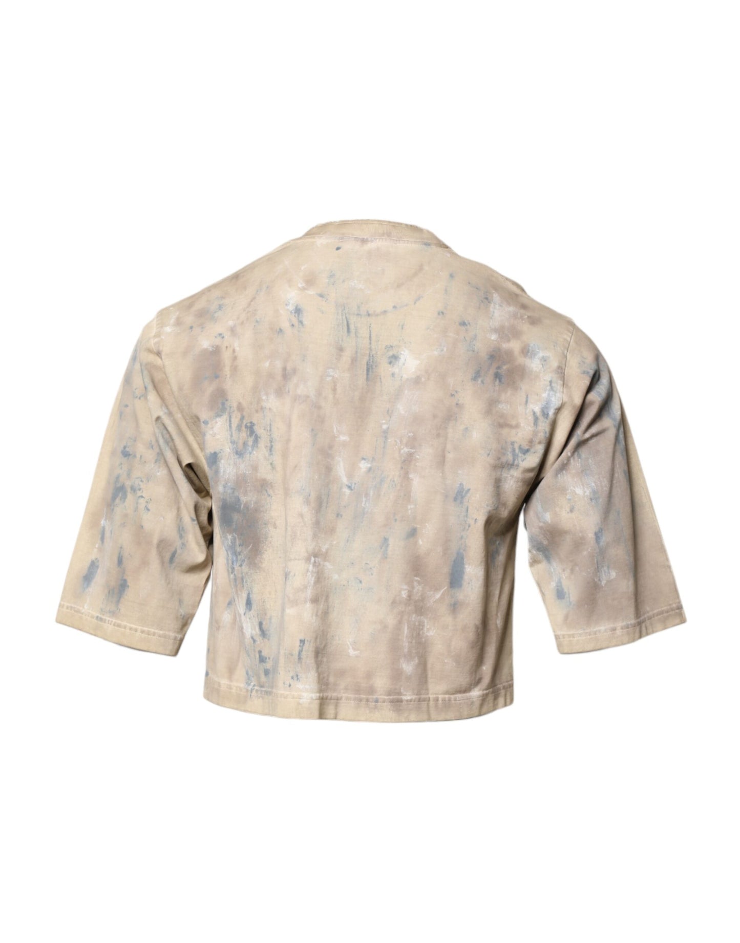 Camiseta corta beige con bordado DG y efecto tie-dye de Dolce & Gabbana