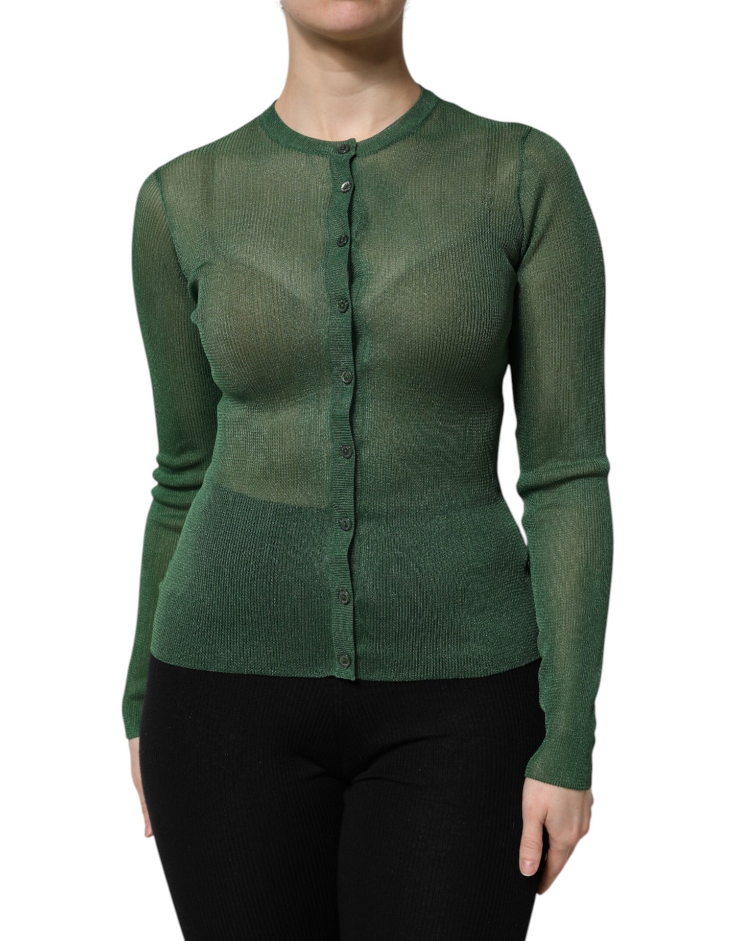 Pull cardigan à manches longues en polyester vert Dolce & Gabbana