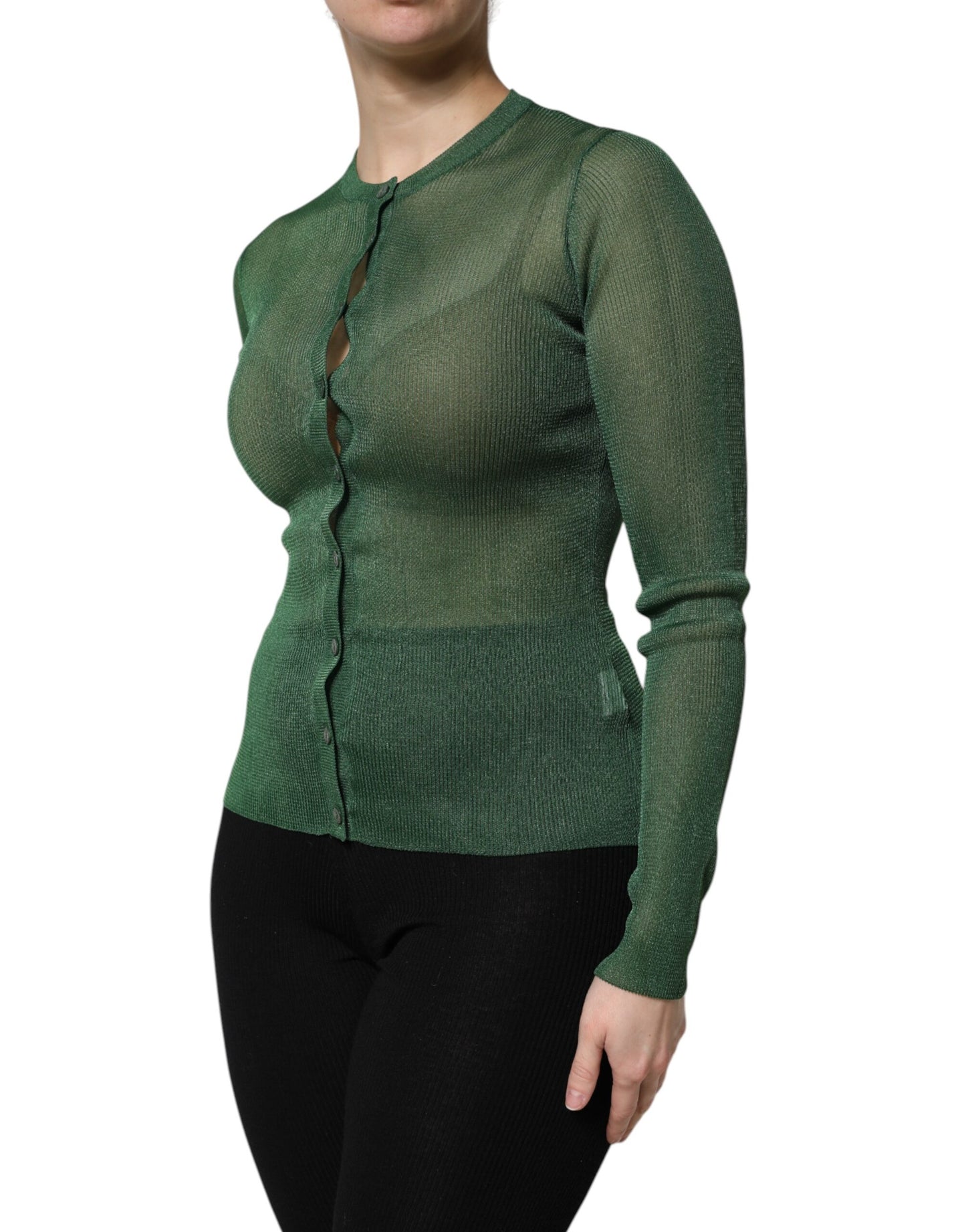 Pull cardigan à manches longues en polyester vert Dolce & Gabbana