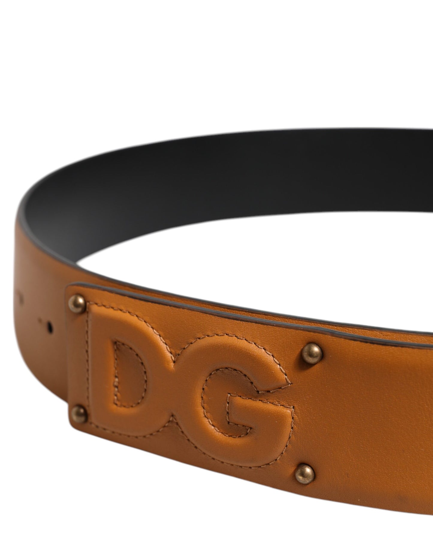 Cinturón de cuero marrón con hebilla y logotipo DG en relieve de Dolce & Gabbana