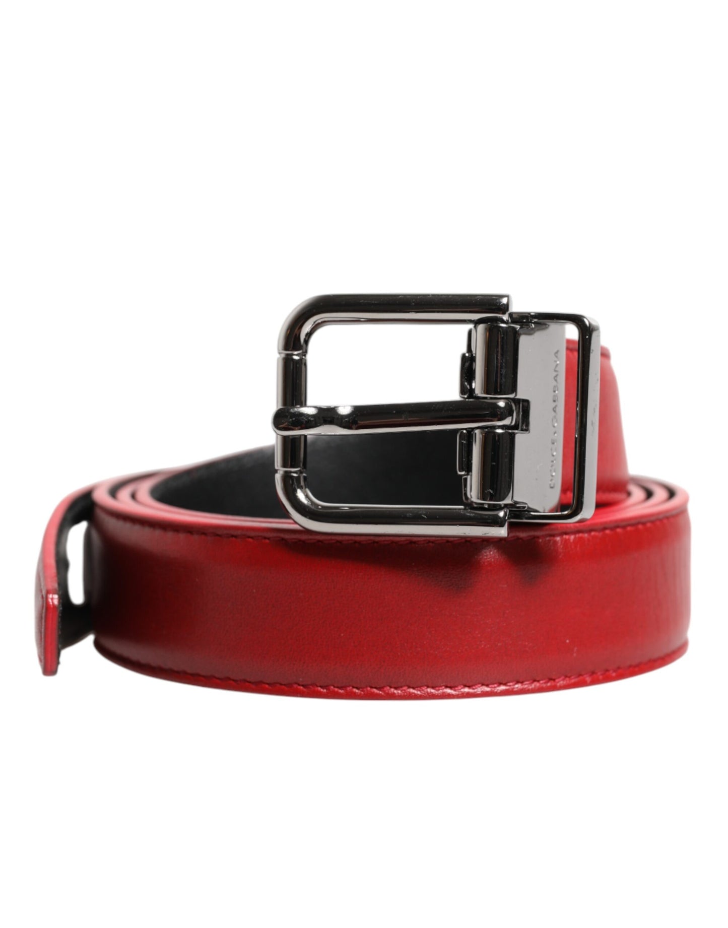 Cinturón de cuero rojo con hebilla metálica plateada de Dolce & Gabbana