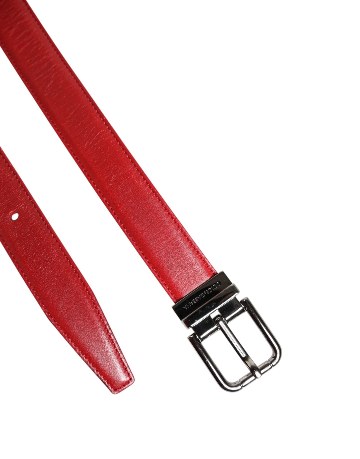 Cinturón de cuero rojo con hebilla metálica plateada de Dolce & Gabbana