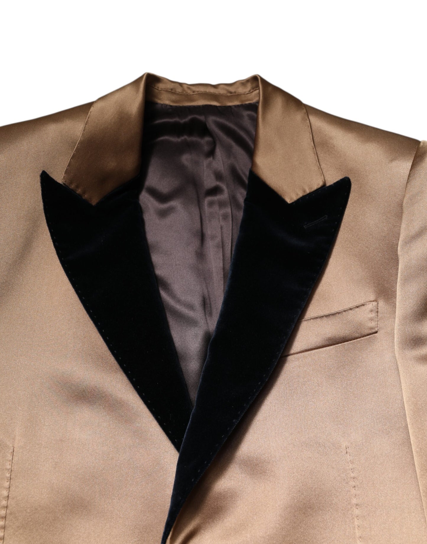 Chaqueta gabardina de seda marrón de botonadura sencilla de Dolce & Gabbana