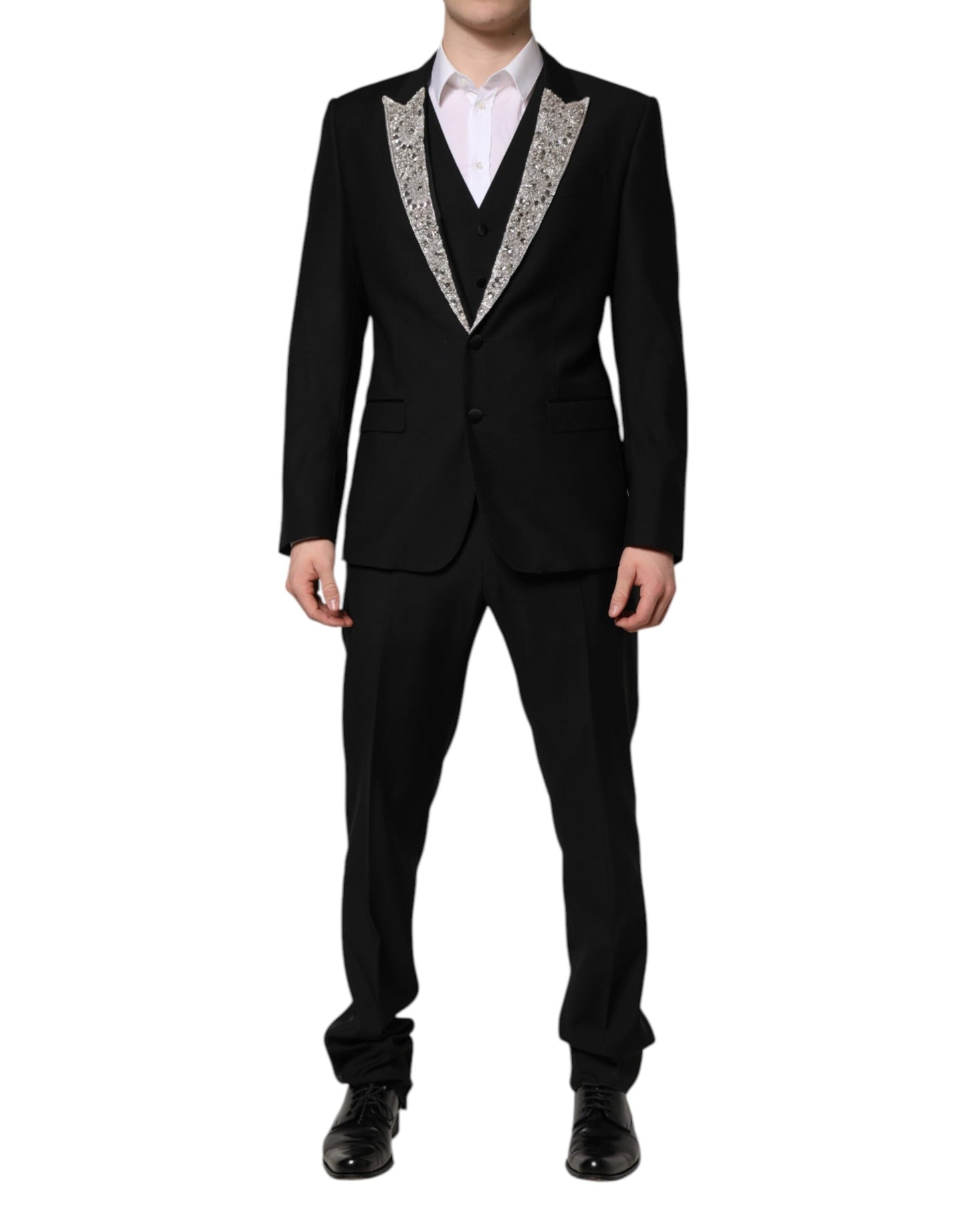 Traje de tres piezas con adornos de cristal MARTINI negro de Dolce & Gabbana