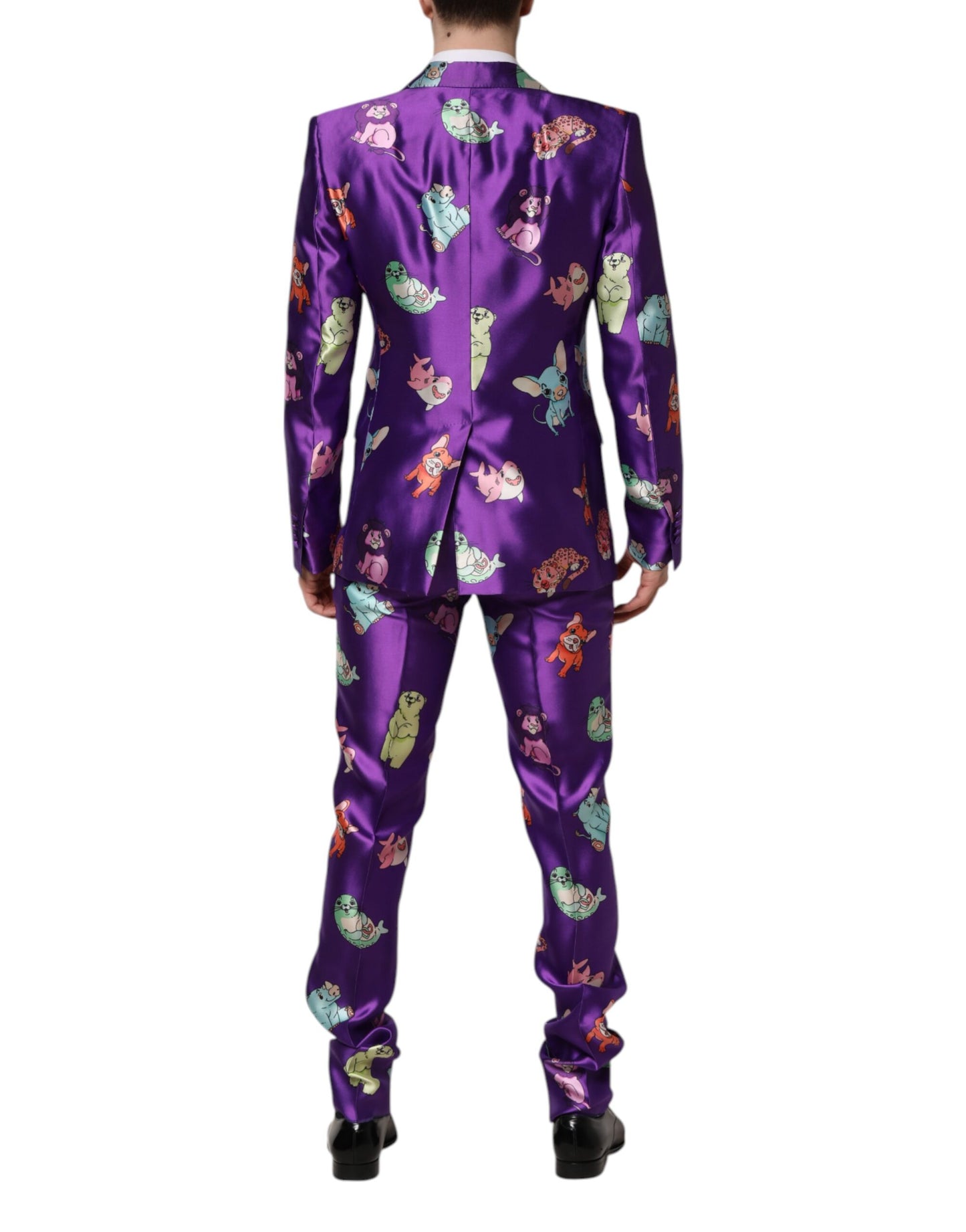 Traje de tres piezas con estampado animal de seda morado de Dolce & Gabbana