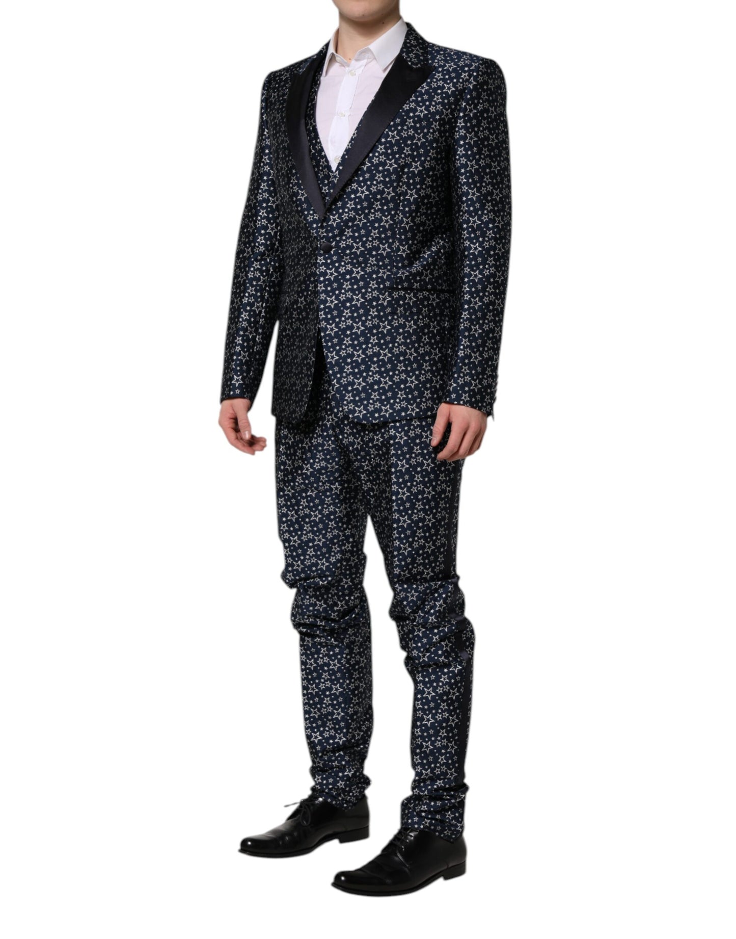 Traje de tres piezas en jacquard con estrellas MARTINI azul de Dolce & Gabbana