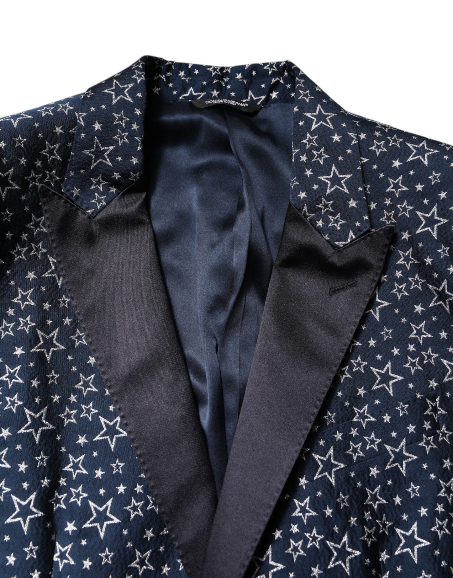 Traje de tres piezas en jacquard con estrellas MARTINI azul de Dolce & Gabbana