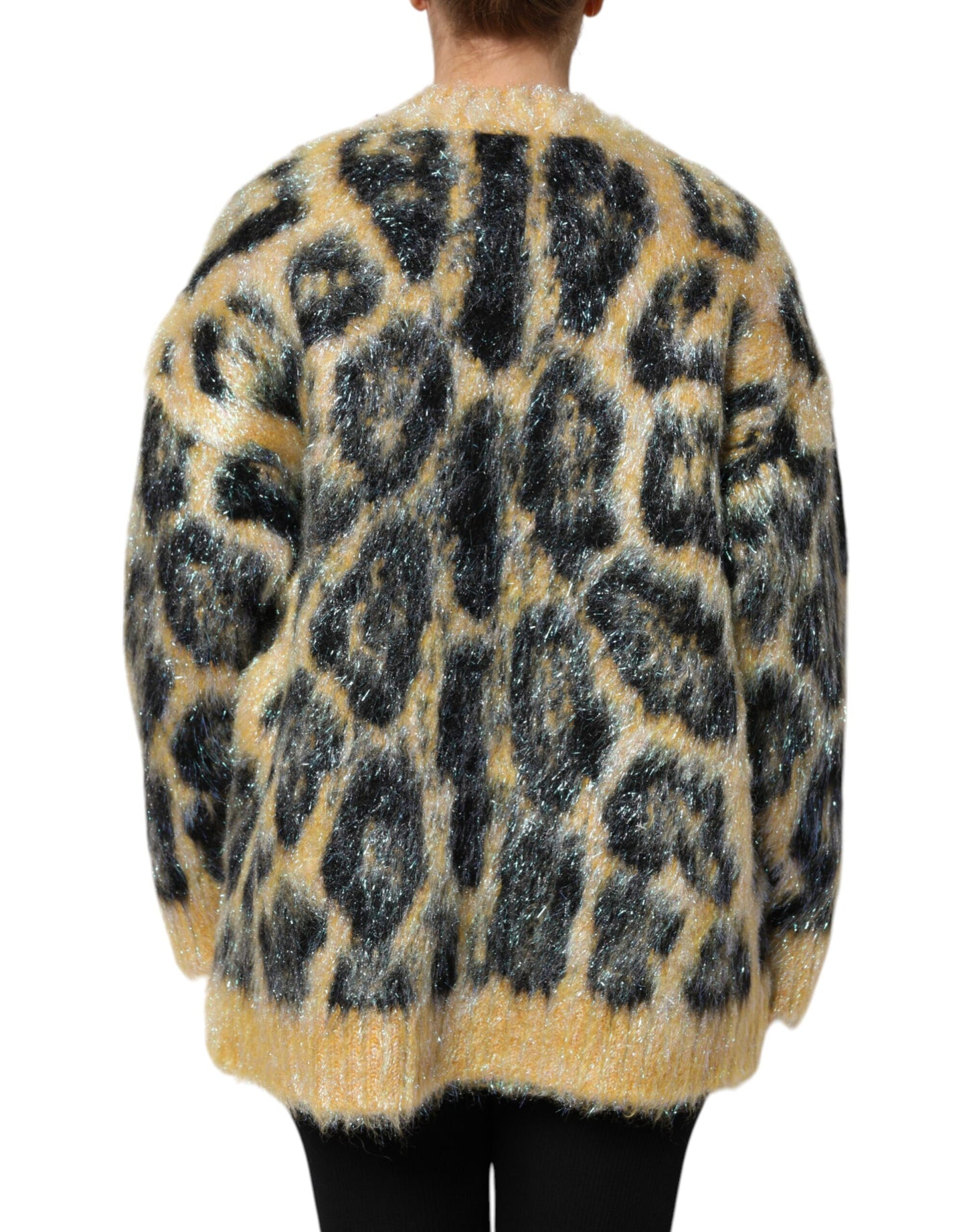Suéter de cuello redondo de mohair con estampado de leopardo multicolor de Dolce & Gabbana
