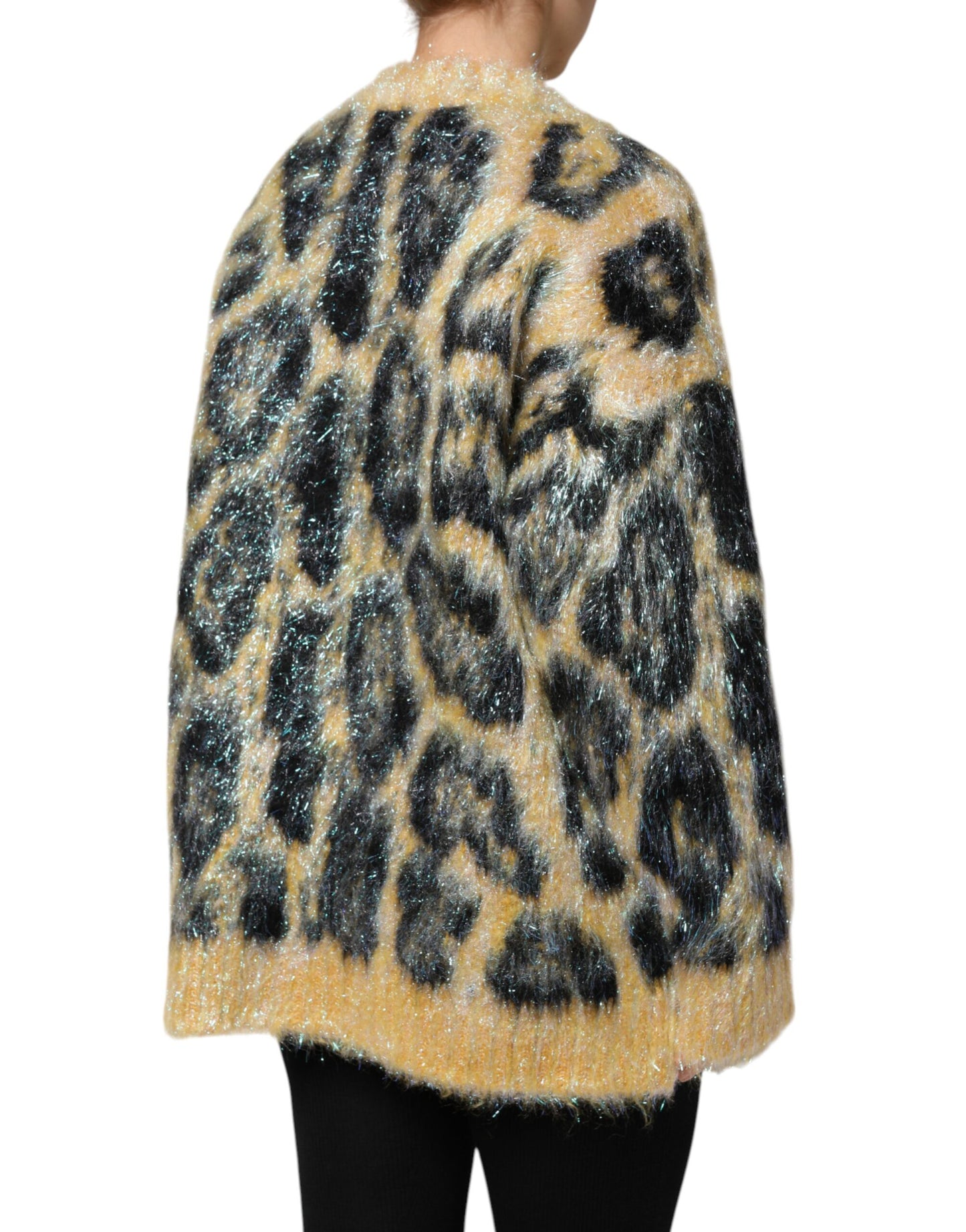 Suéter de cuello redondo de mohair con estampado de leopardo multicolor de Dolce & Gabbana