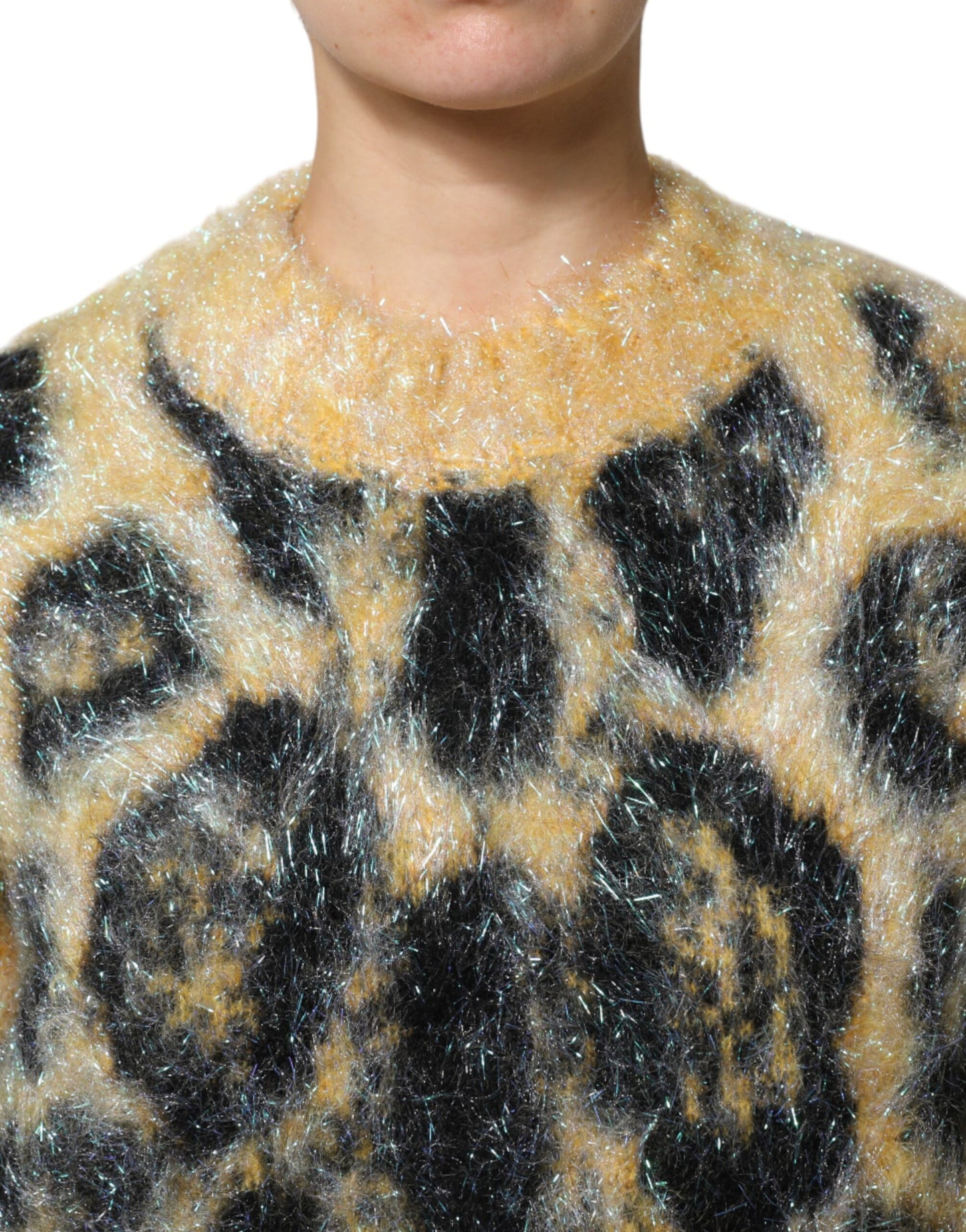 Suéter de cuello redondo de mohair con estampado de leopardo multicolor de Dolce & Gabbana