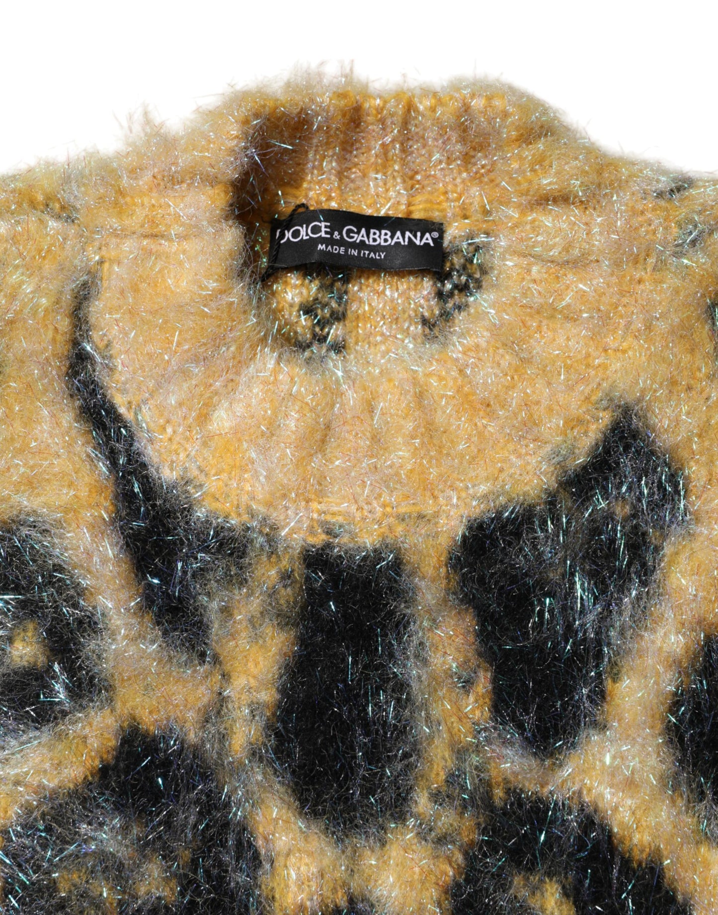 Suéter de cuello redondo de mohair con estampado de leopardo multicolor de Dolce & Gabbana