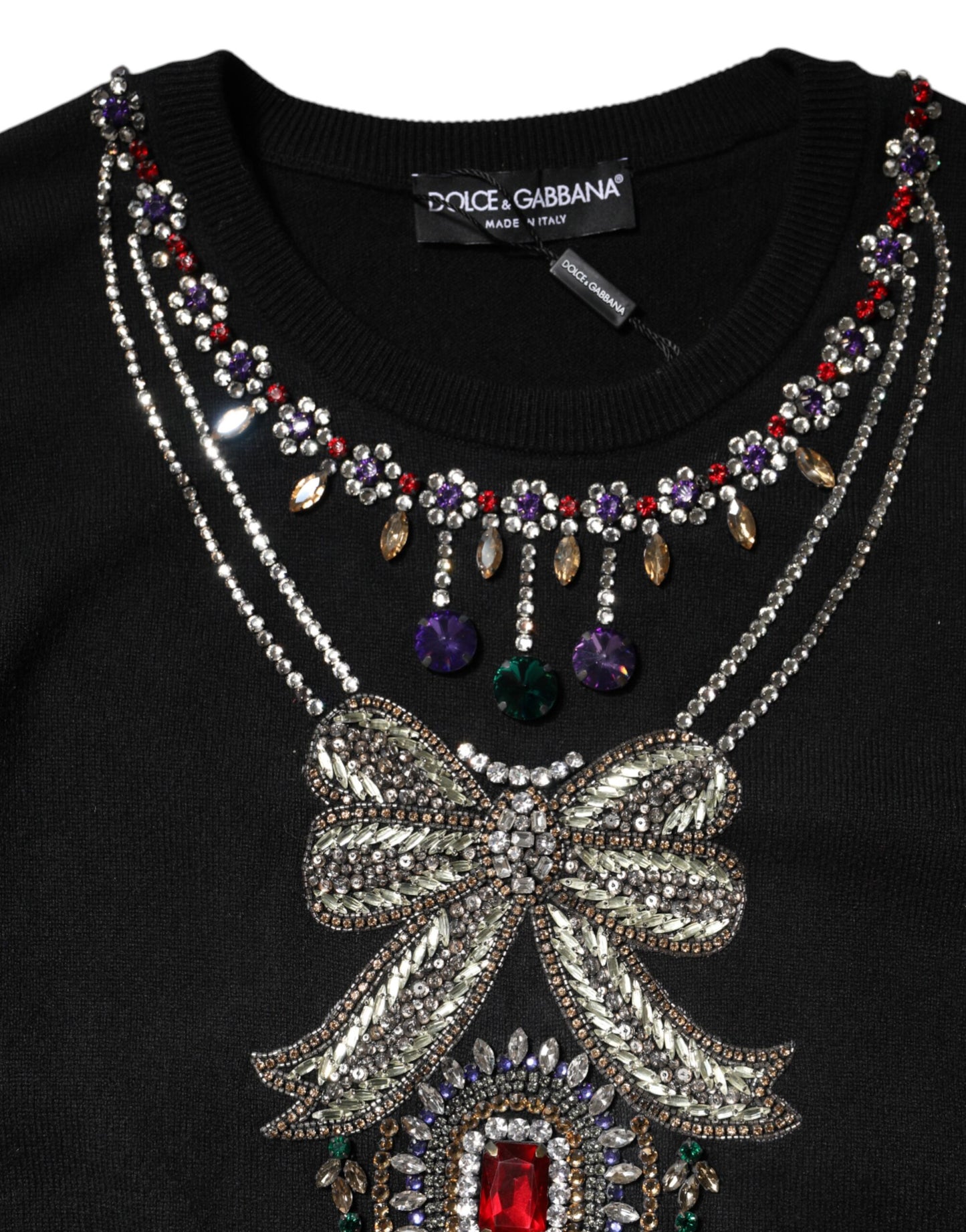 Suéter de cachemira negra con cristales de Dolce & Gabbana