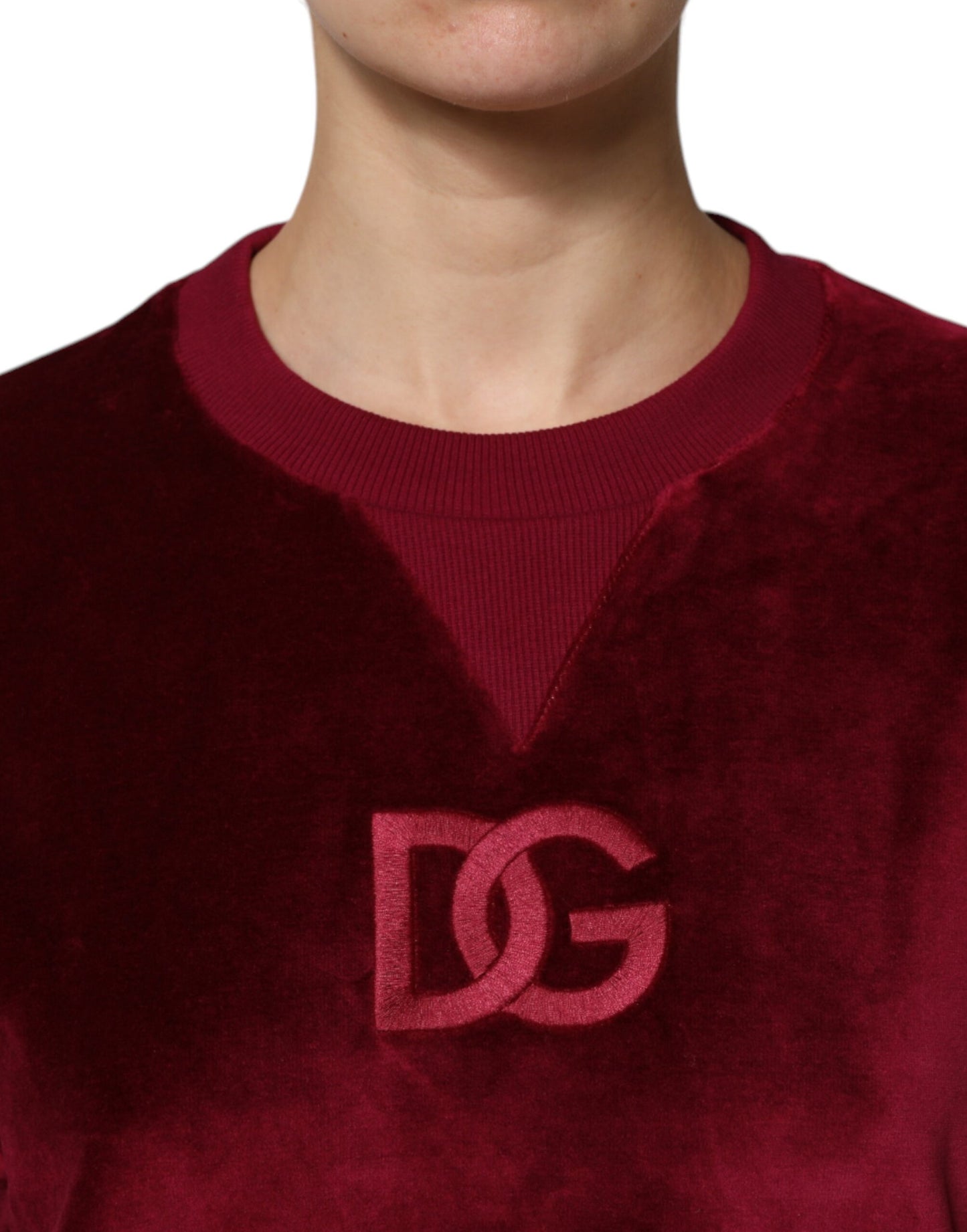 Suéter de cuello redondo de terciopelo de algodón rojo de Dolce & Gabbana