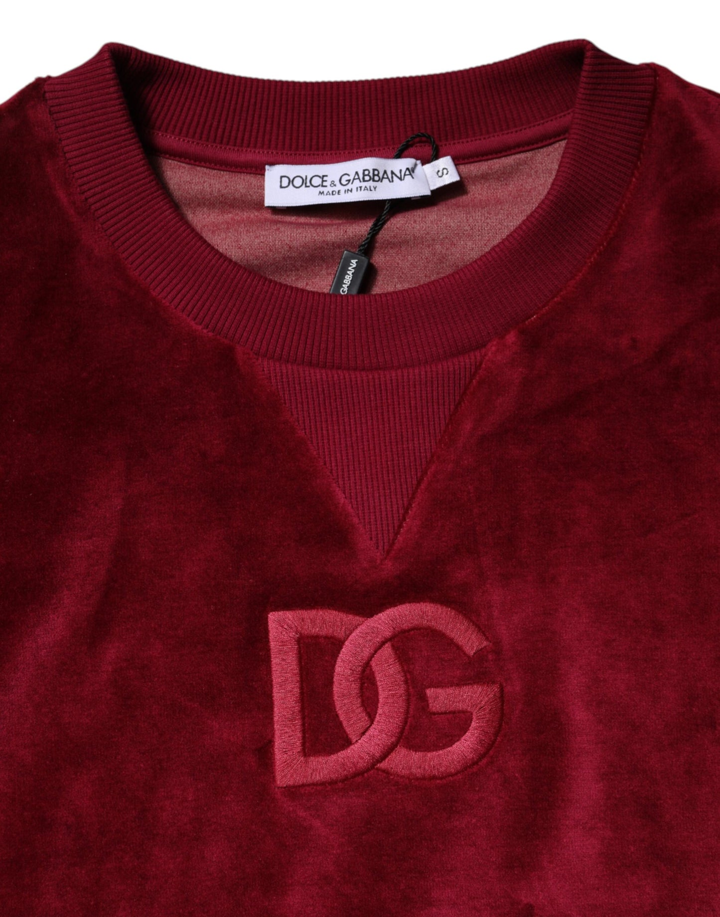 Suéter de cuello redondo de terciopelo de algodón rojo de Dolce & Gabbana
