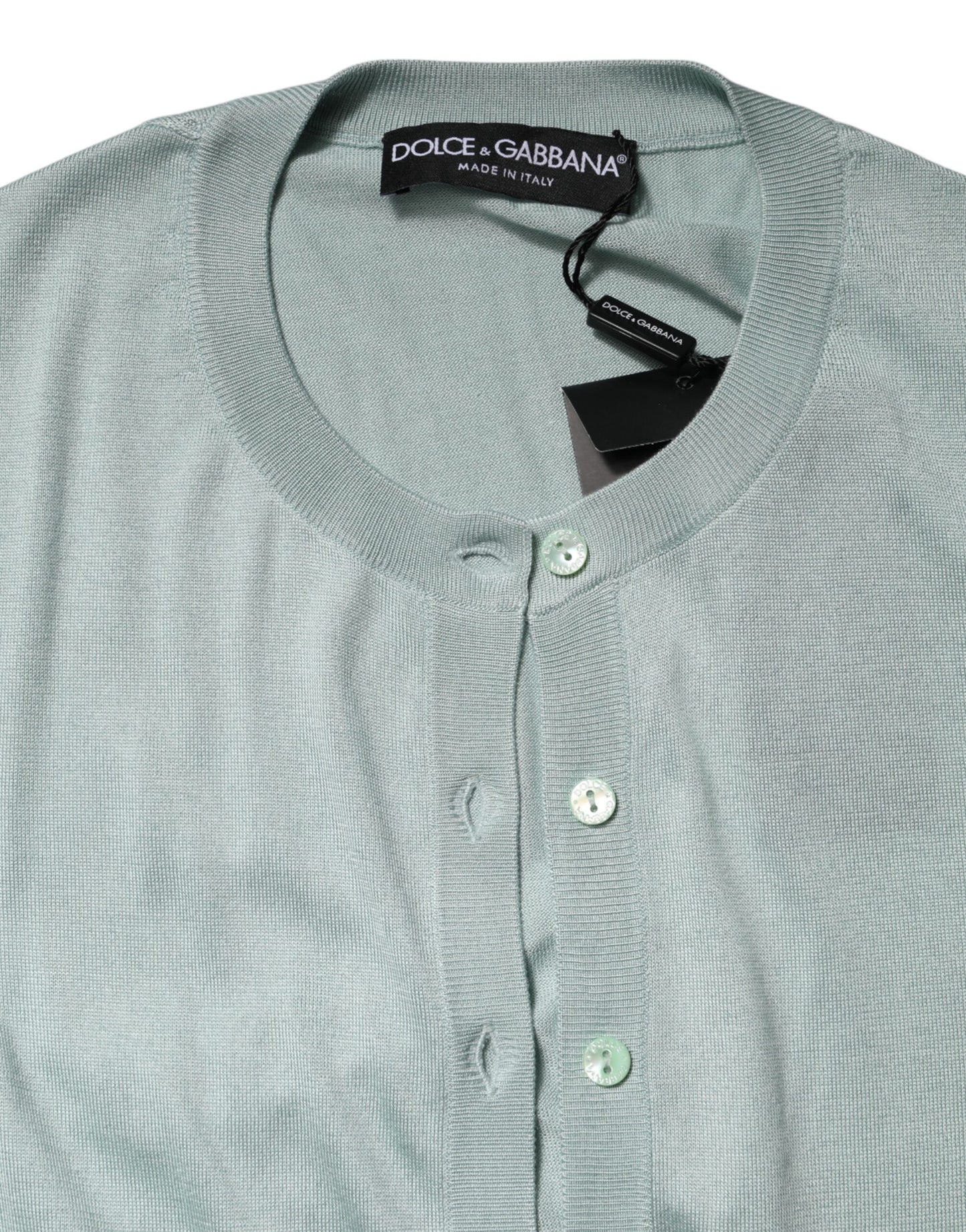 Suéter tipo cárdigan de seda verde claro con botones de Dolce & Gabbana