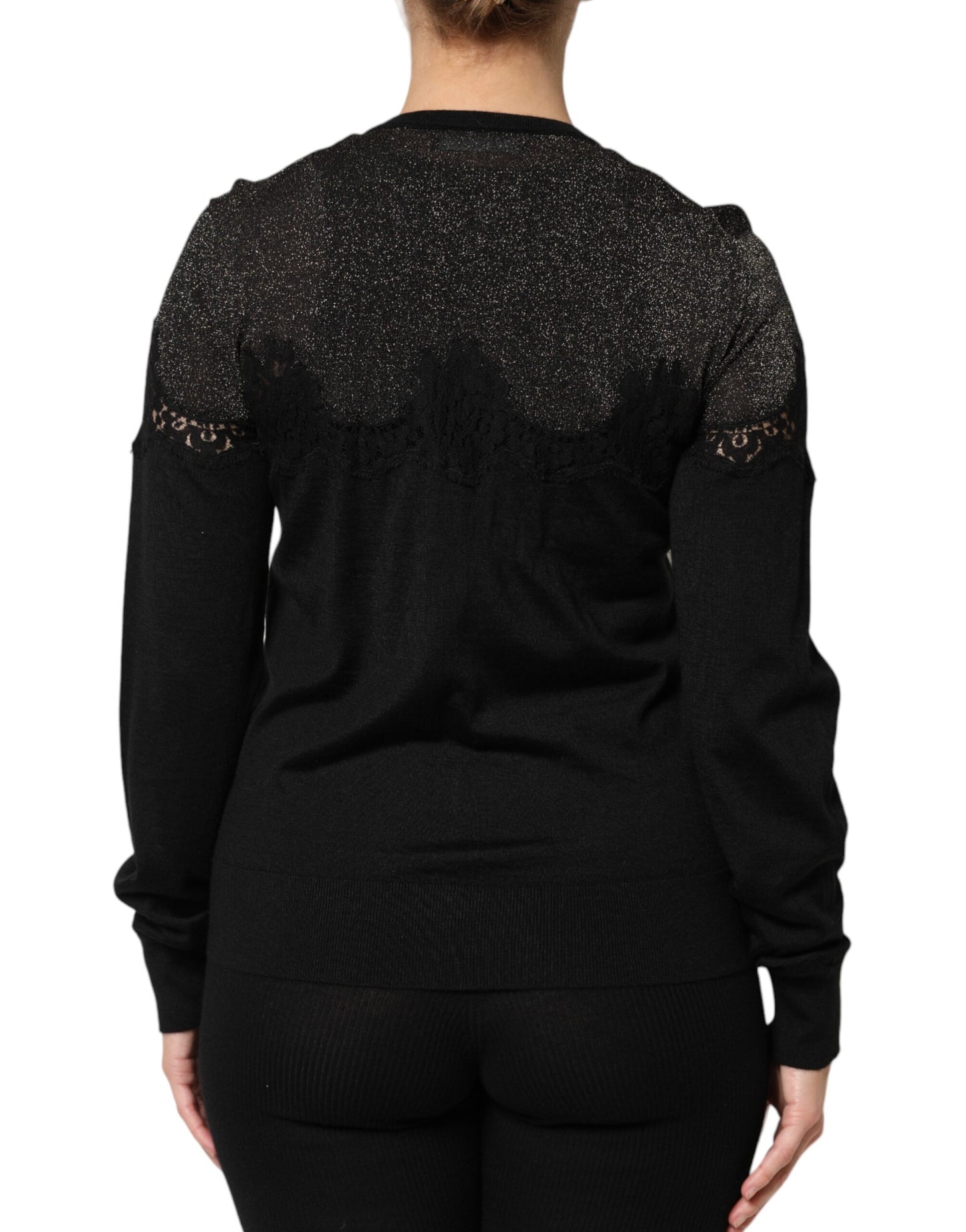 Suéter tipo cárdigan con botones y encaje de viscosa negro de Dolce & Gabbana