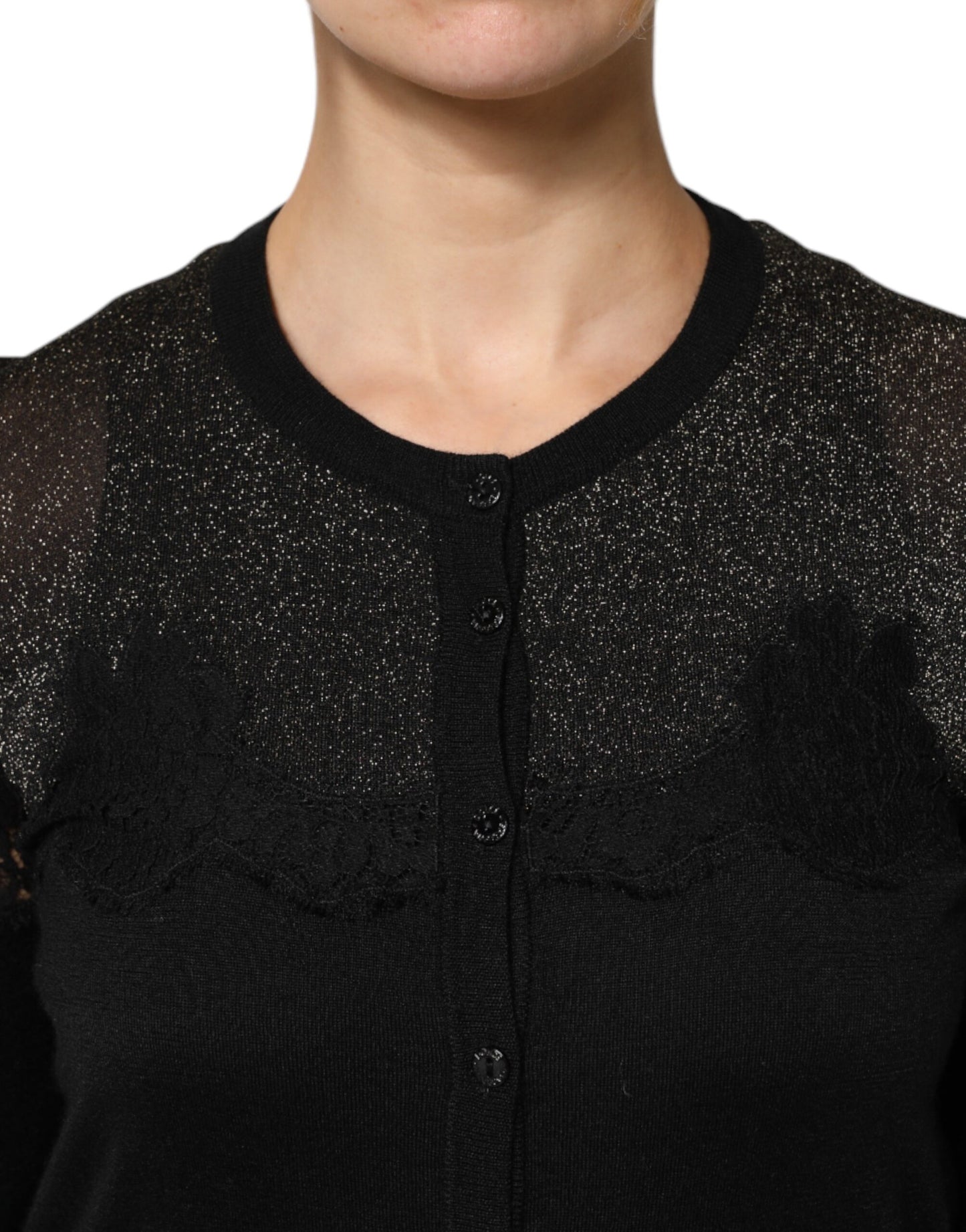 Suéter tipo cárdigan con botones y encaje de viscosa negro de Dolce & Gabbana