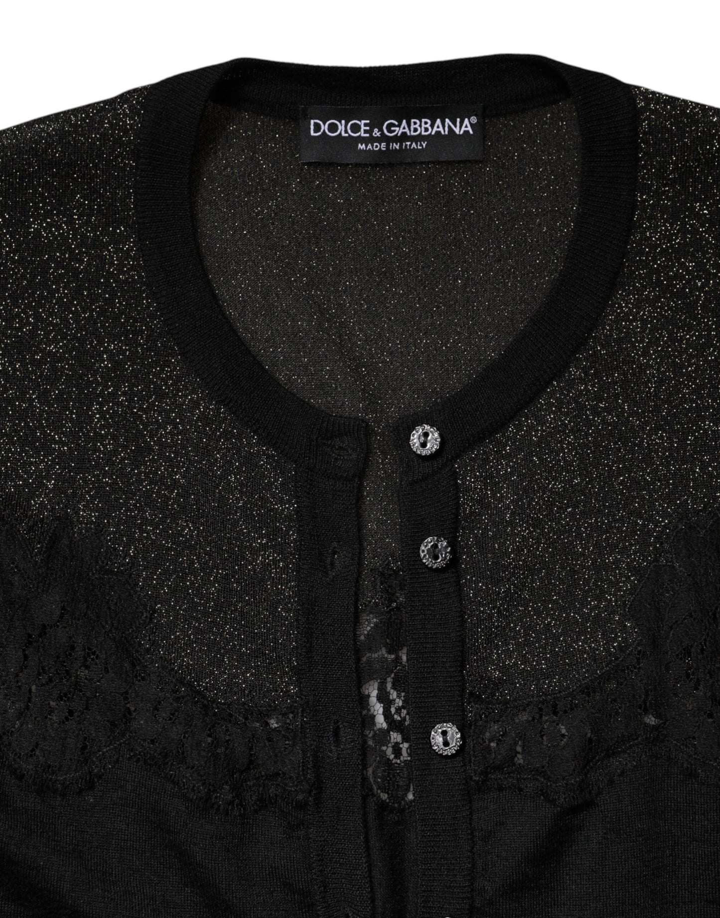 Suéter tipo cárdigan con botones y encaje de viscosa negro de Dolce & Gabbana