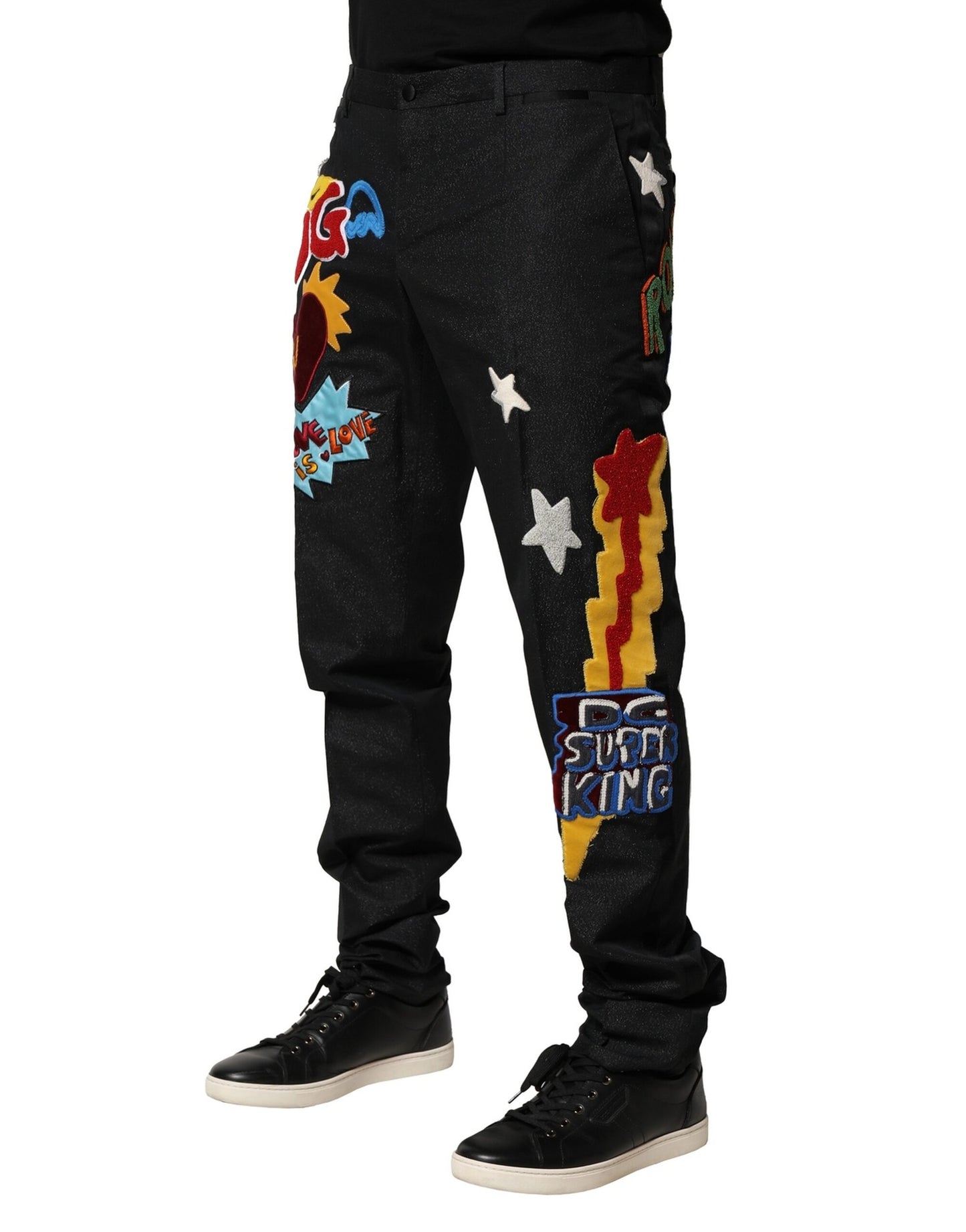 Pantalones negros con bordado gráfico de Dolce & Gabbana para hombre