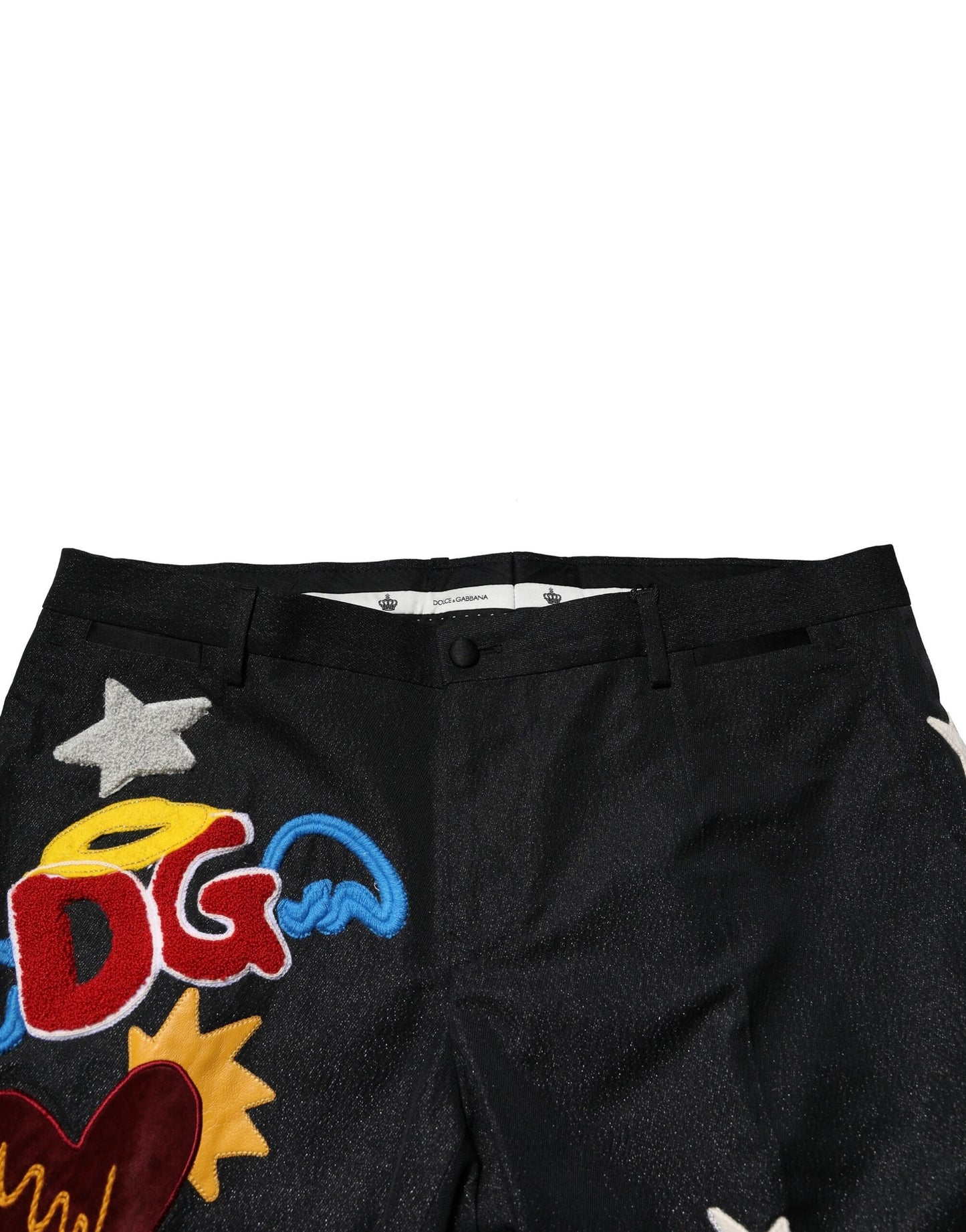 Pantalones negros con bordado gráfico de Dolce & Gabbana para hombre