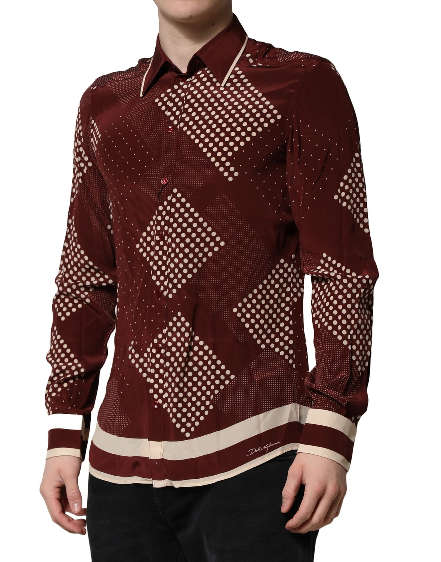 Camisa informal de manga larga de seda con lunares color granate de Dolce & Gabbana