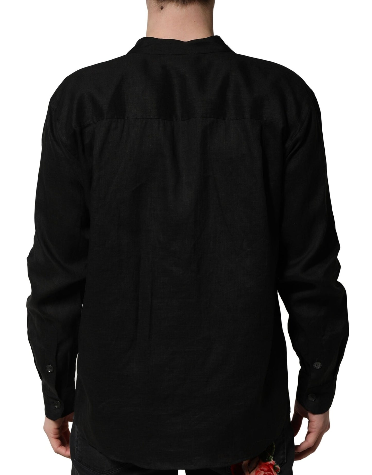 Camisa casual de manga larga de lino negro Dolce & Gabbana para hombre