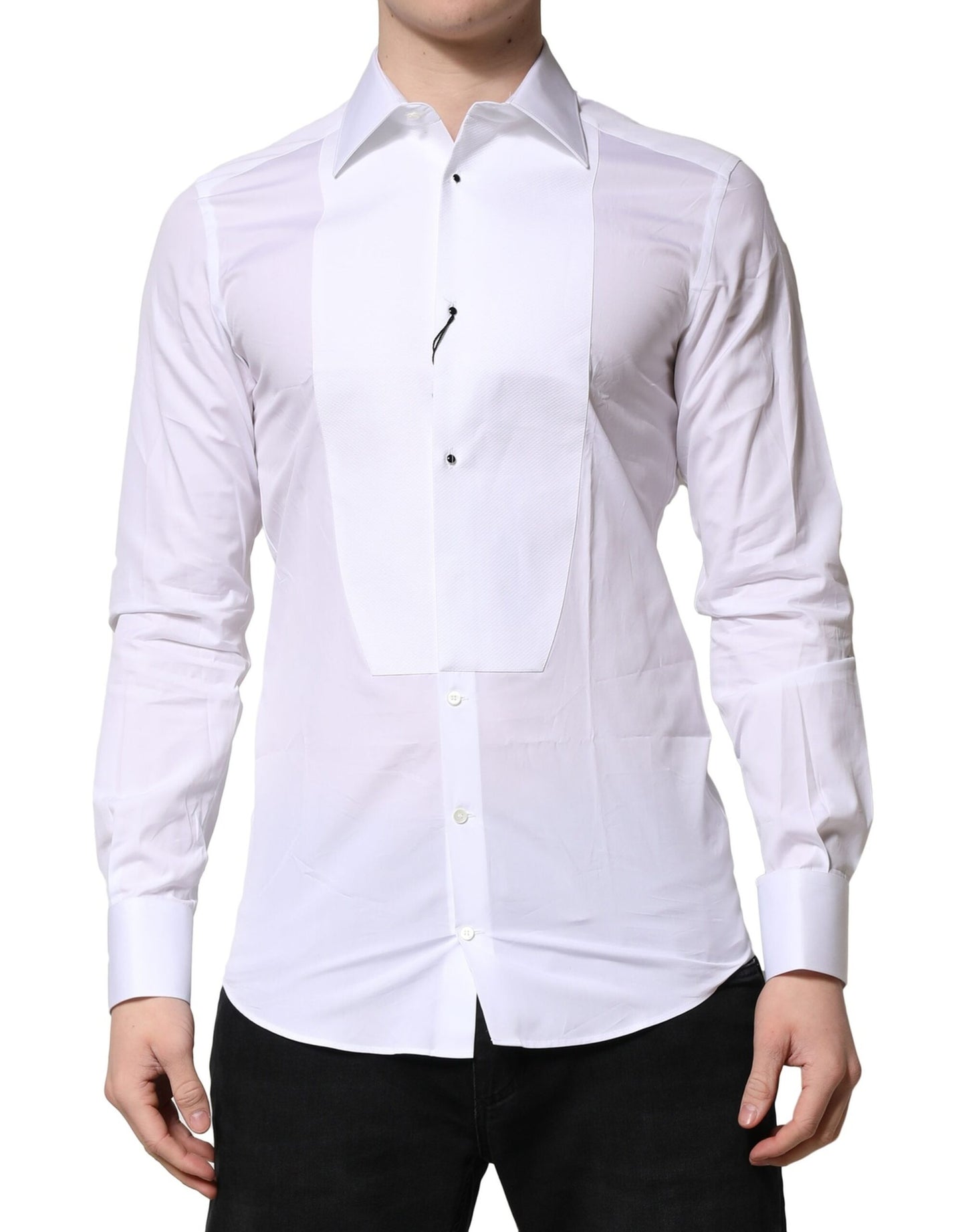 Camisa formal de algodón con corona dorada blanca de Dolce & Gabbana