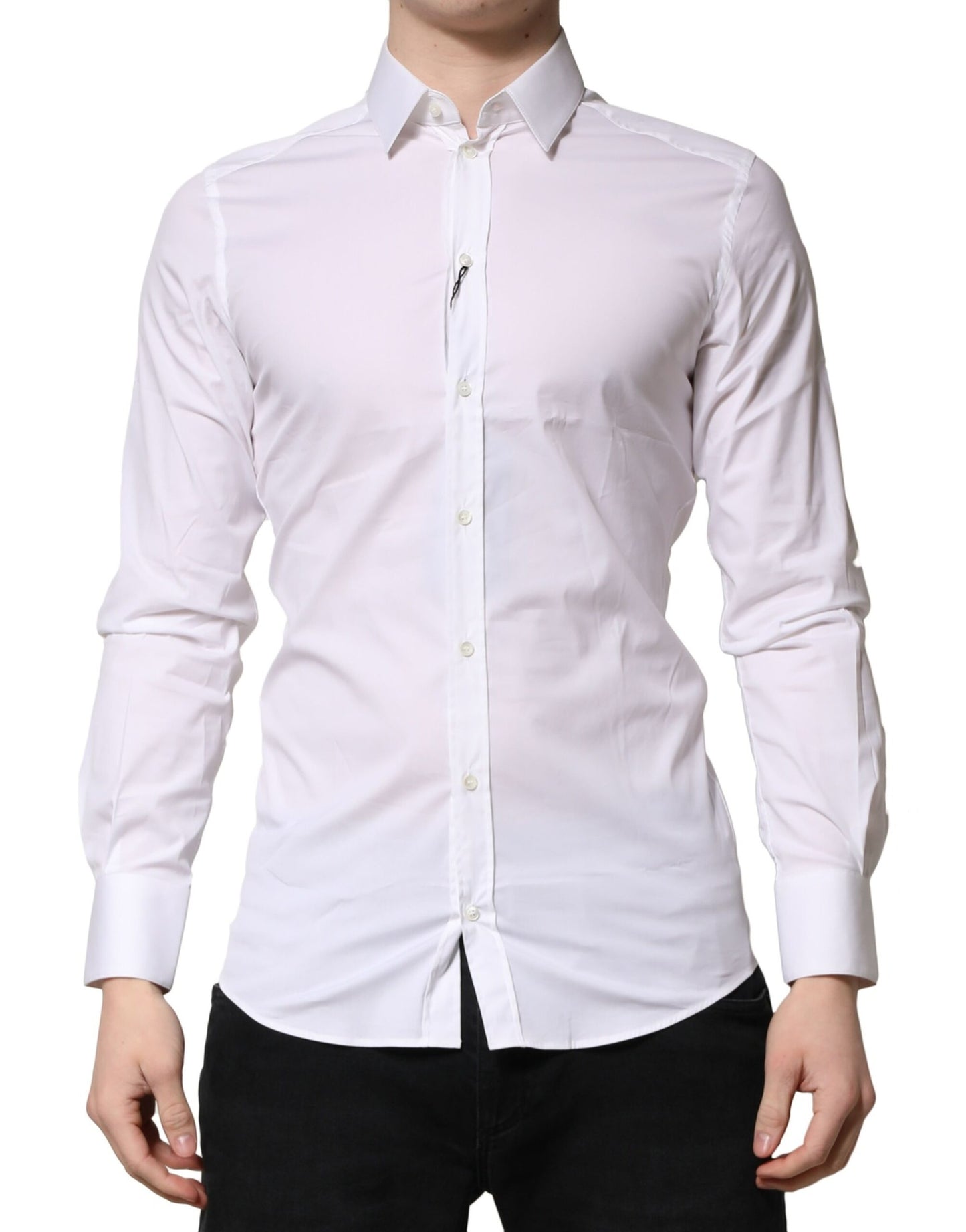 Camisa formal de vestir para hombre de algodón blanco dorado de Dolce & Gabbana