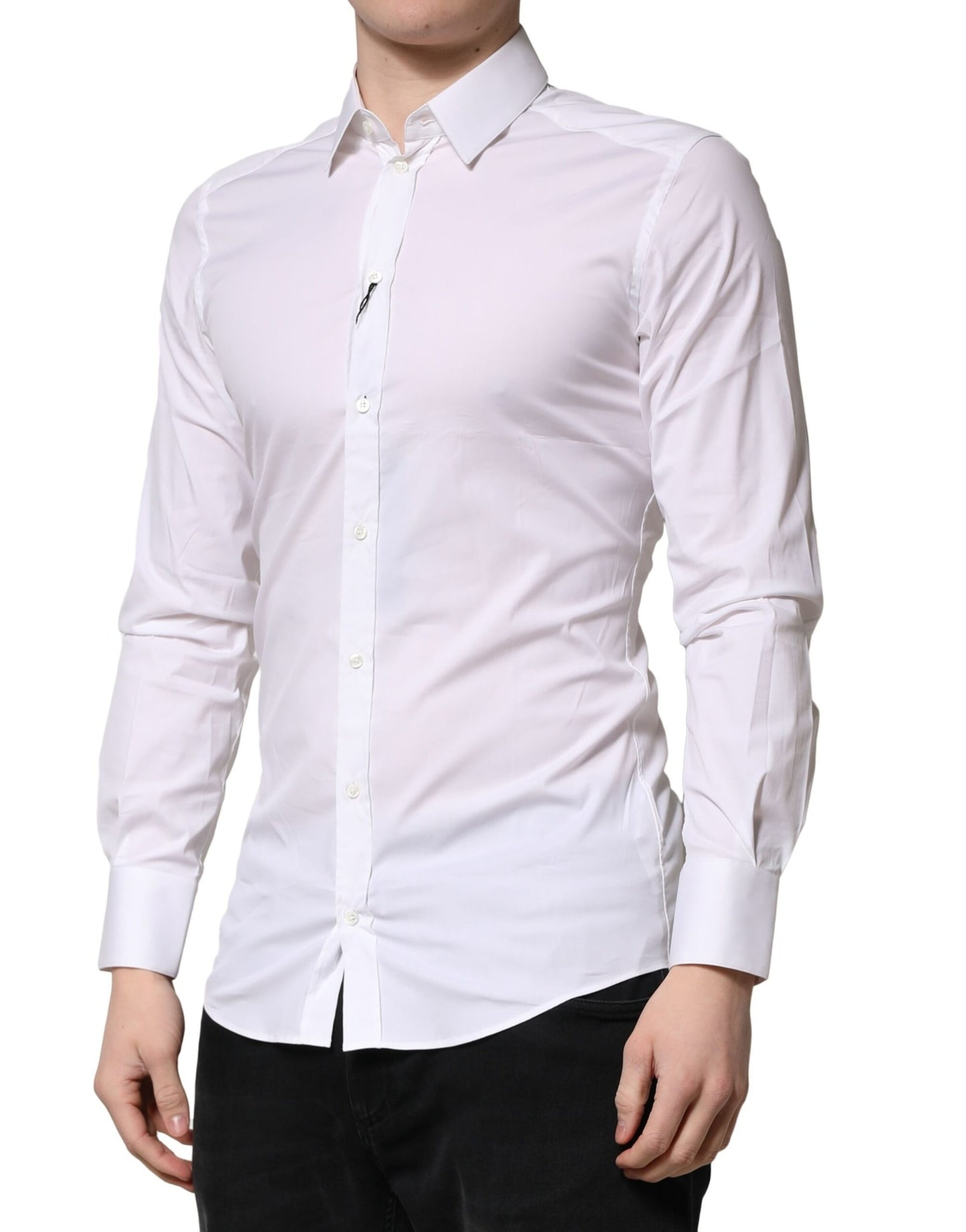 Camisa formal de vestir para hombre de algodón blanco dorado de Dolce & Gabbana
