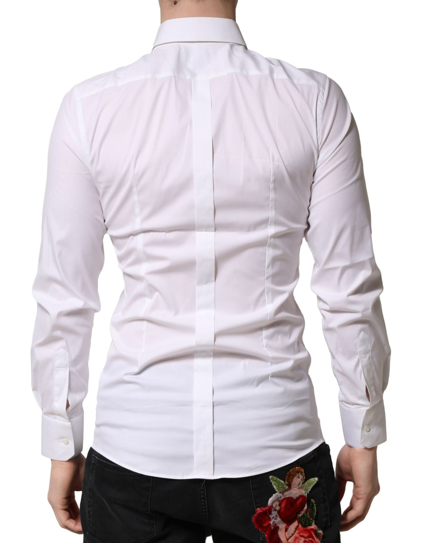 Camisa formal de vestir para hombre de algodón blanco dorado de Dolce & Gabbana