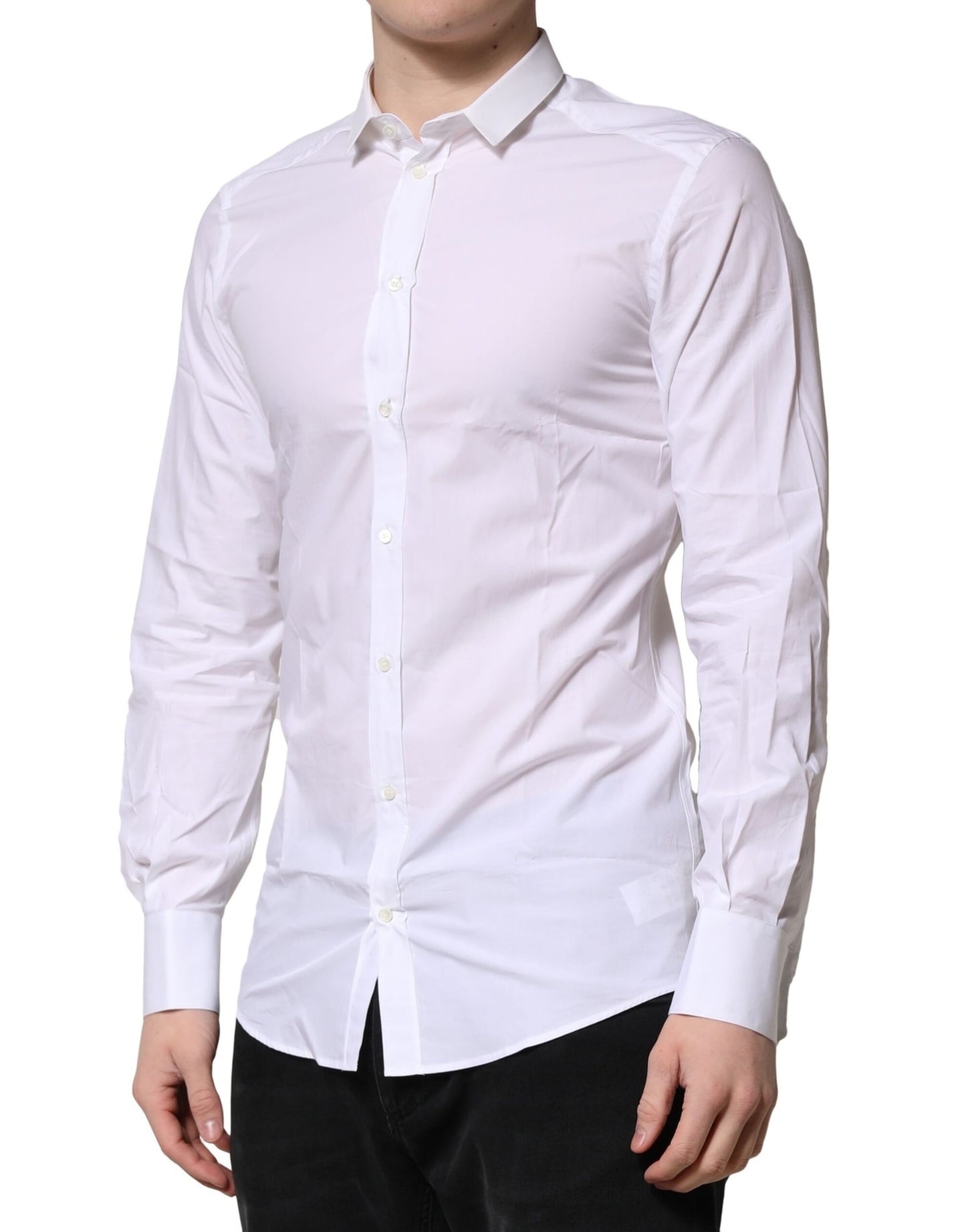 Camisa formal de manga larga Dolce & Gabbana de algodón blanco dorado