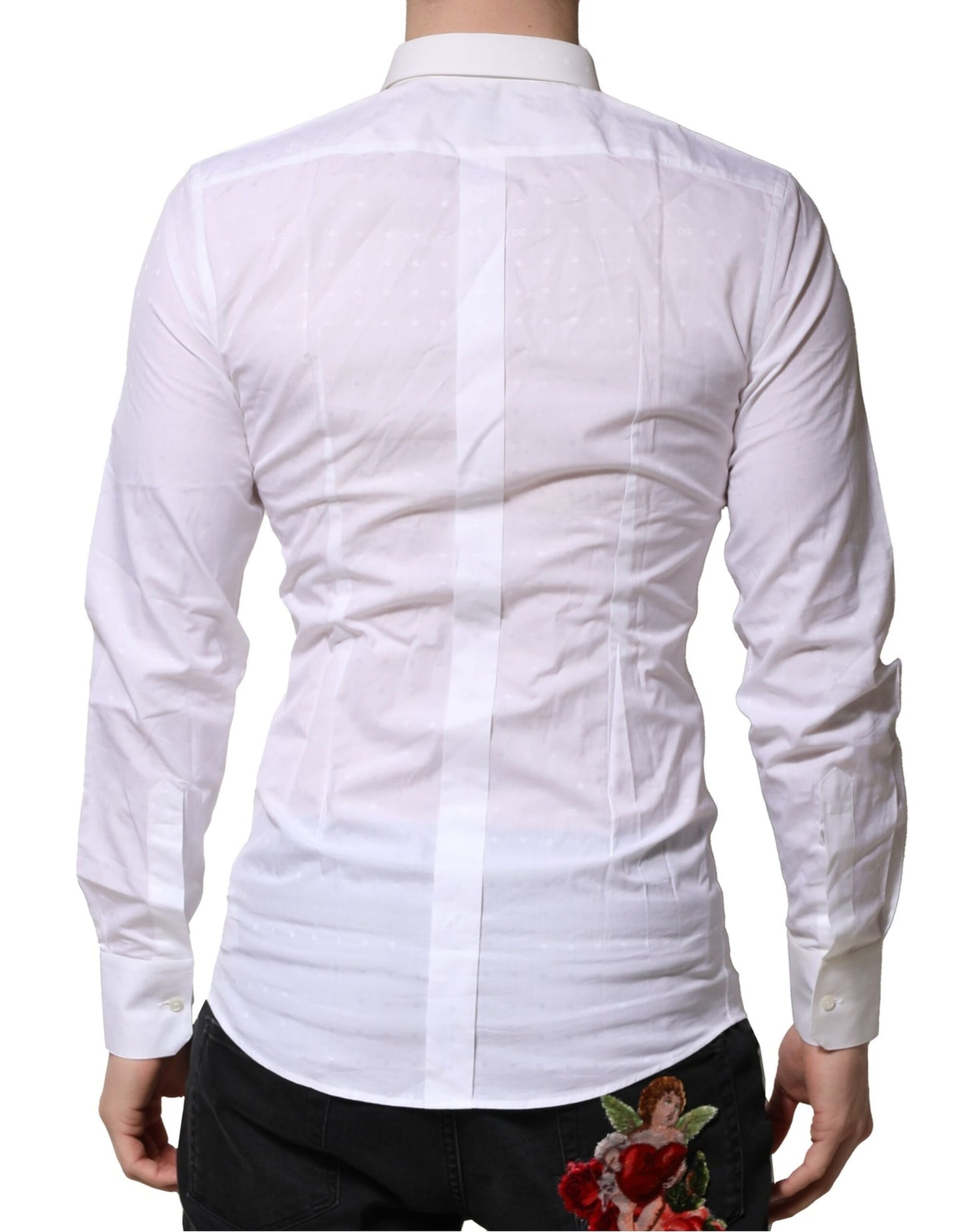 Camisa formal Dolce & Gabbana de manga larga para hombre, color blanco y dorado