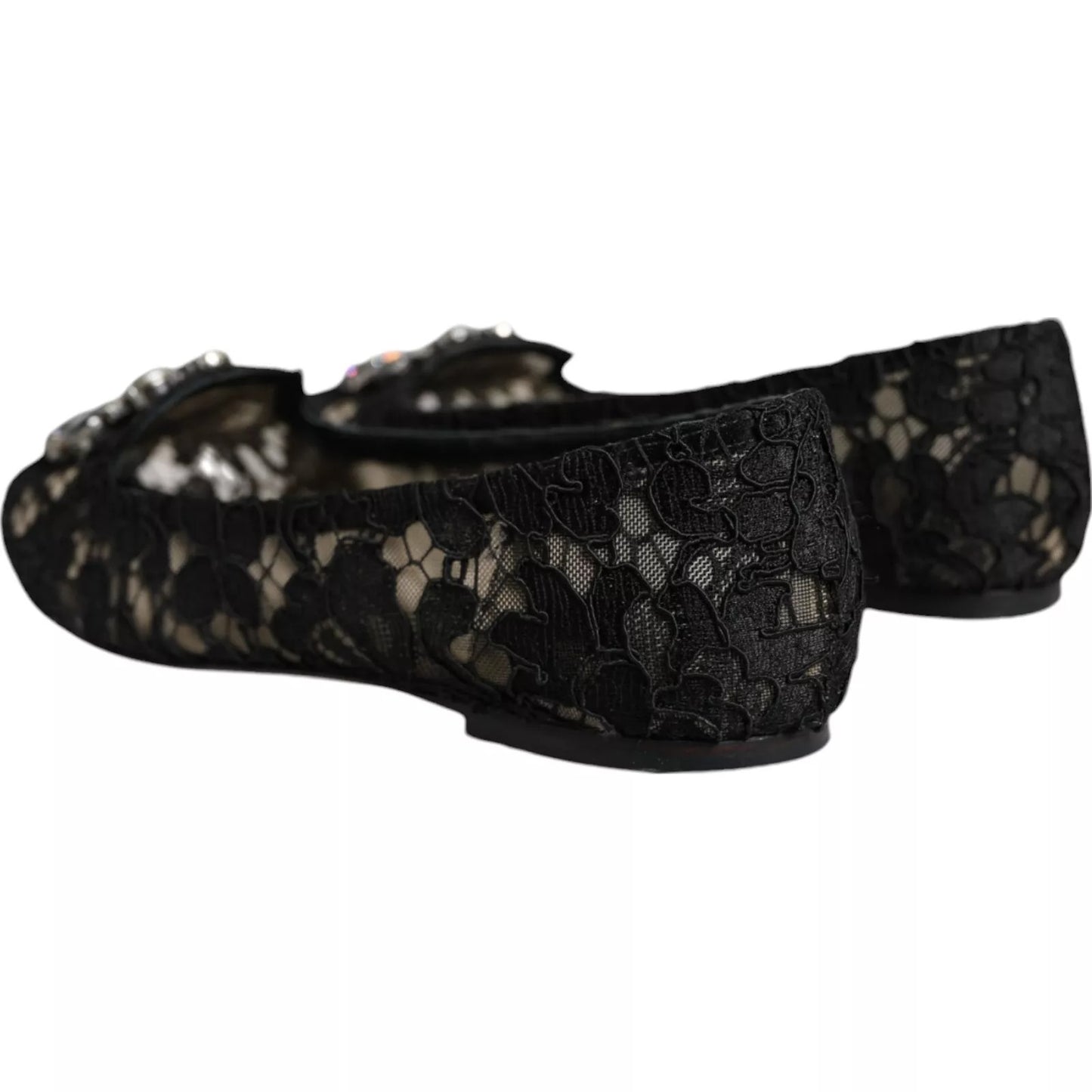 Bailarinas Dolce & Gabbana con encaje negro y cristales, estilo mocasín